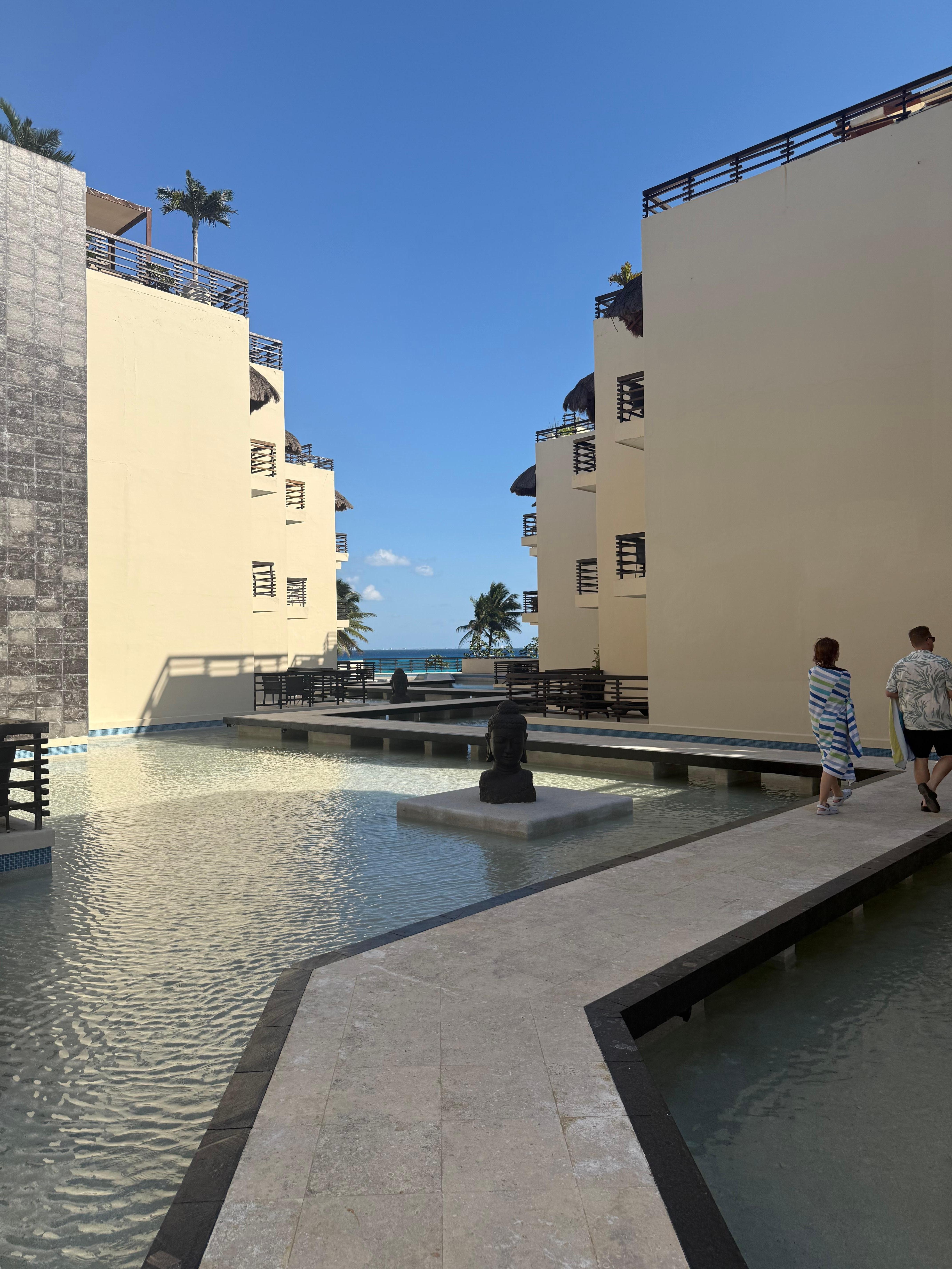 Walkway between buildings. 