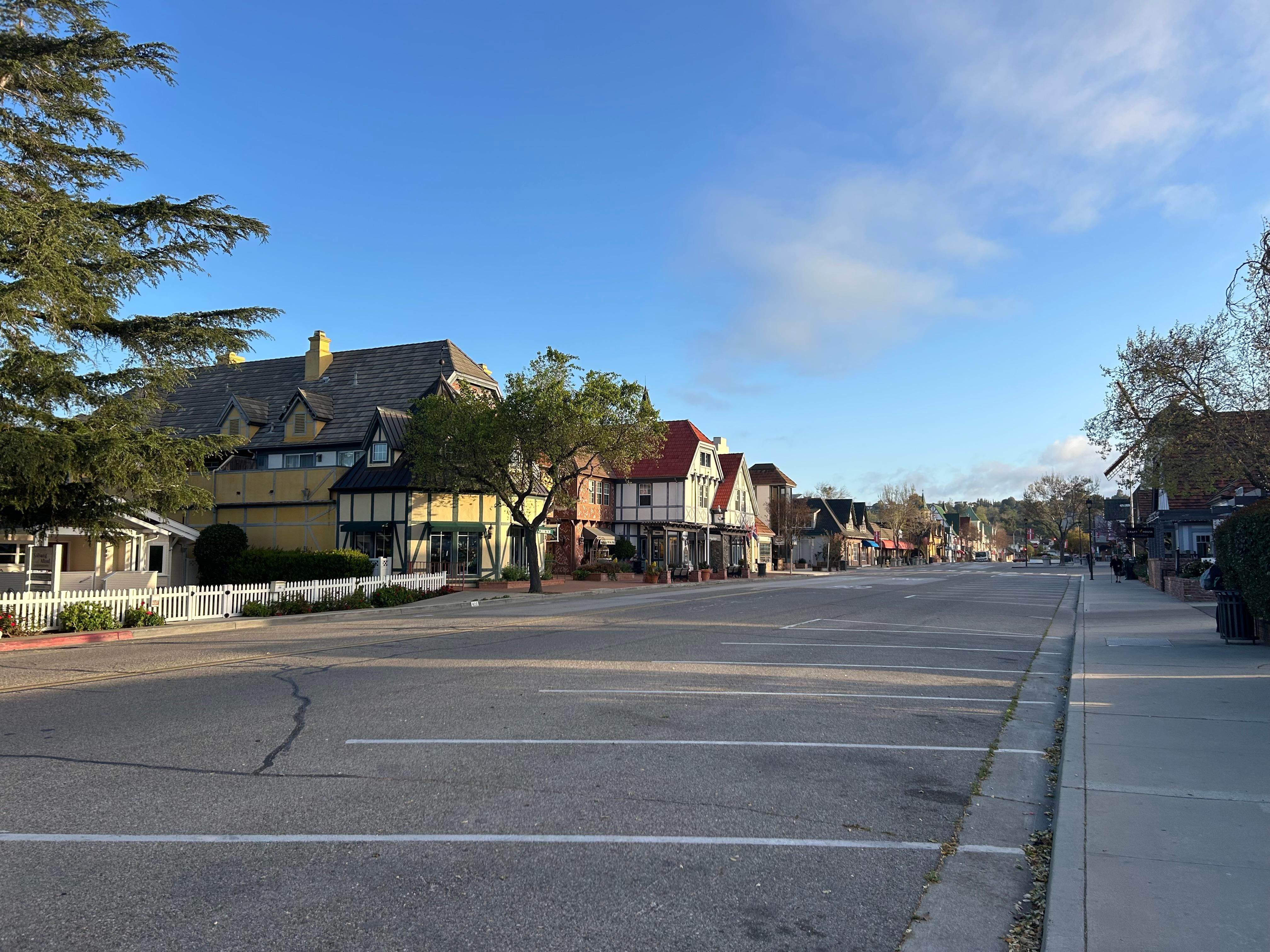 View of Solvang early morning outside Corque