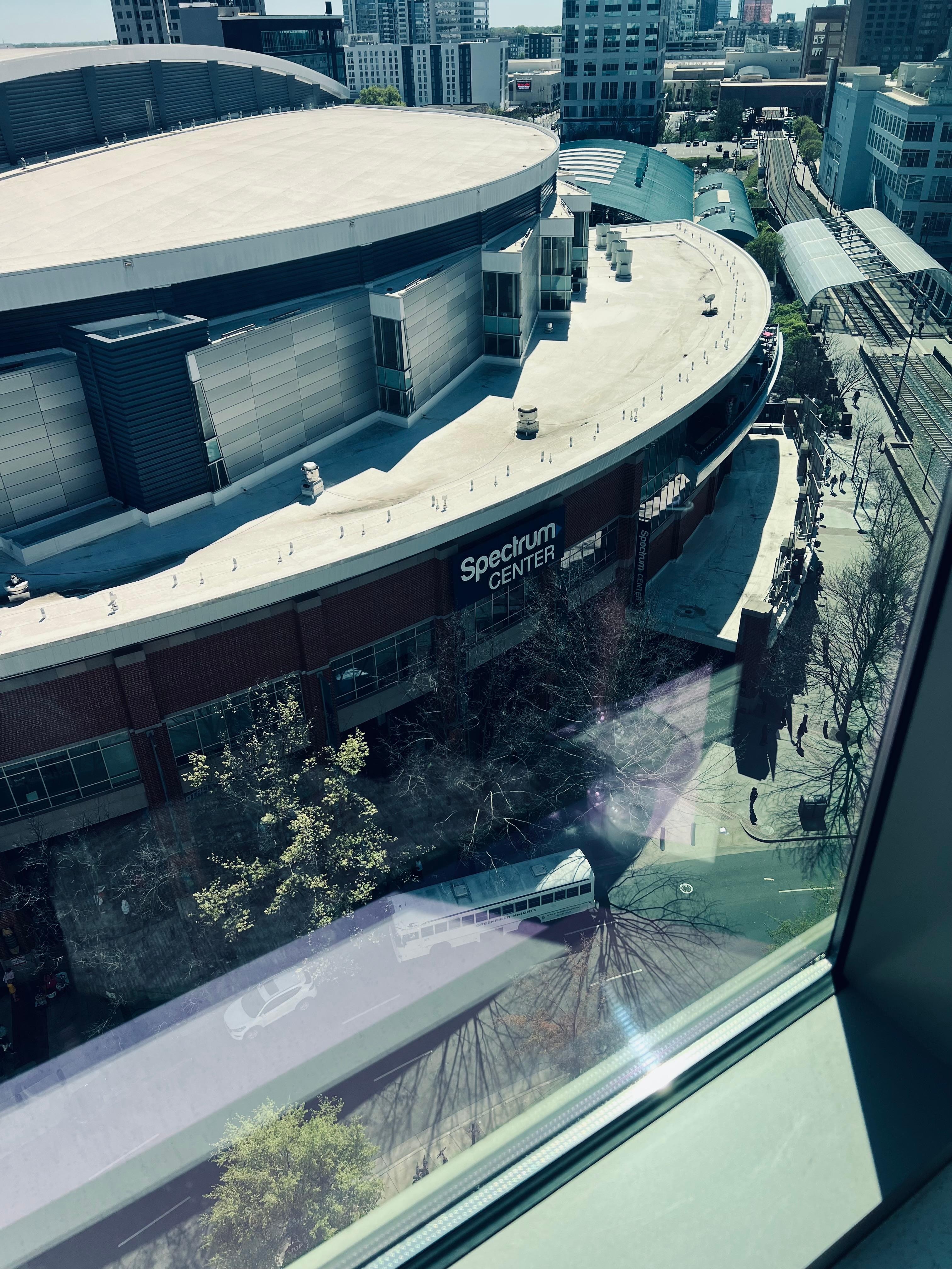 View of the Spectrum Center from the window in our 13th floor room.