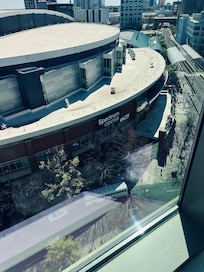 View of the Spectrum Center from the window in our 13th floor room.