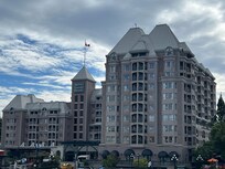 Huge Hotel that overlooks the harbor for an extra fee.