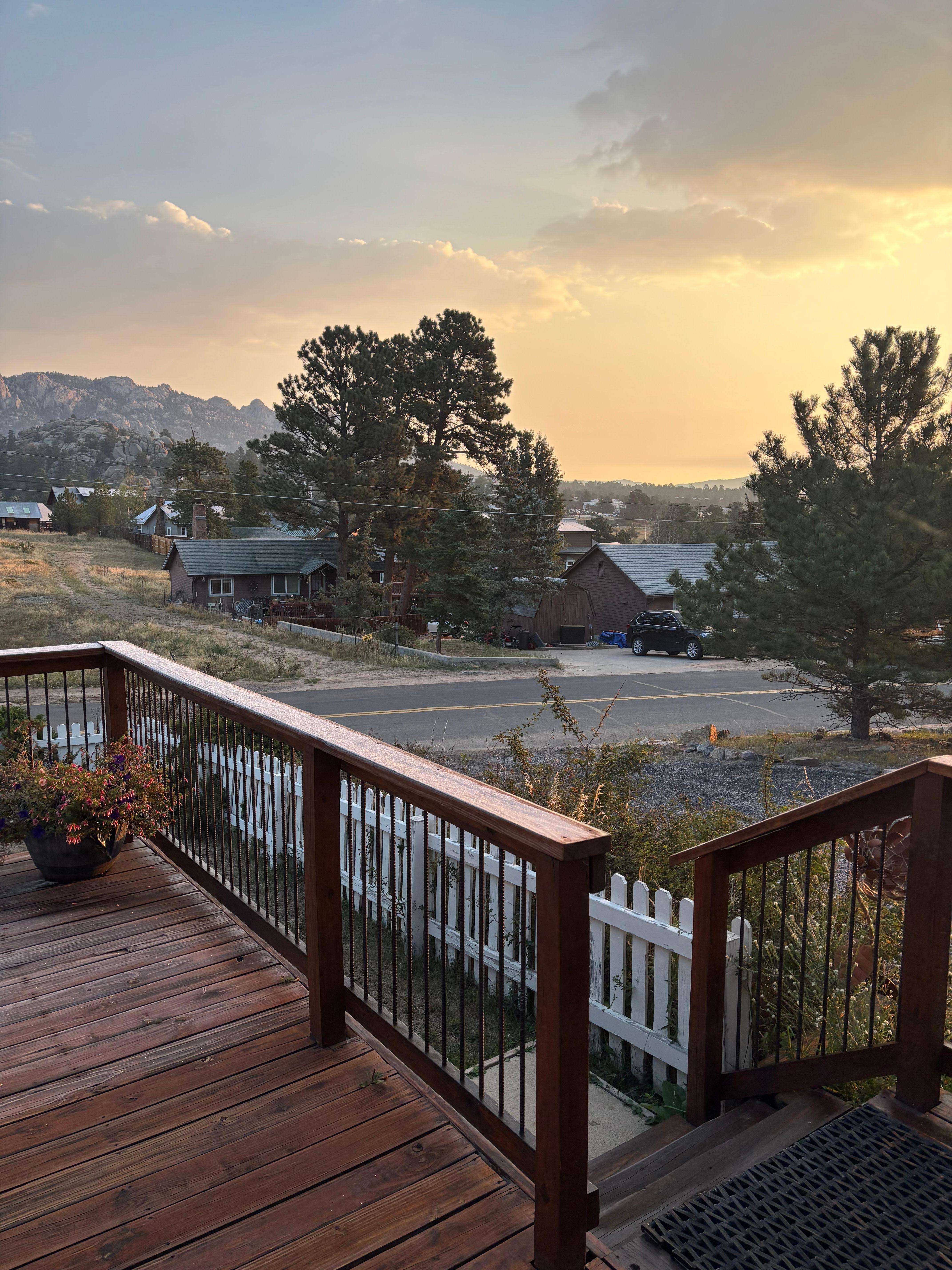 Such a nice view looking from the front deck to the Rockies.