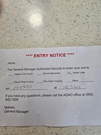 Notice that Maintenance came in to check water leak when there was no leak reported.