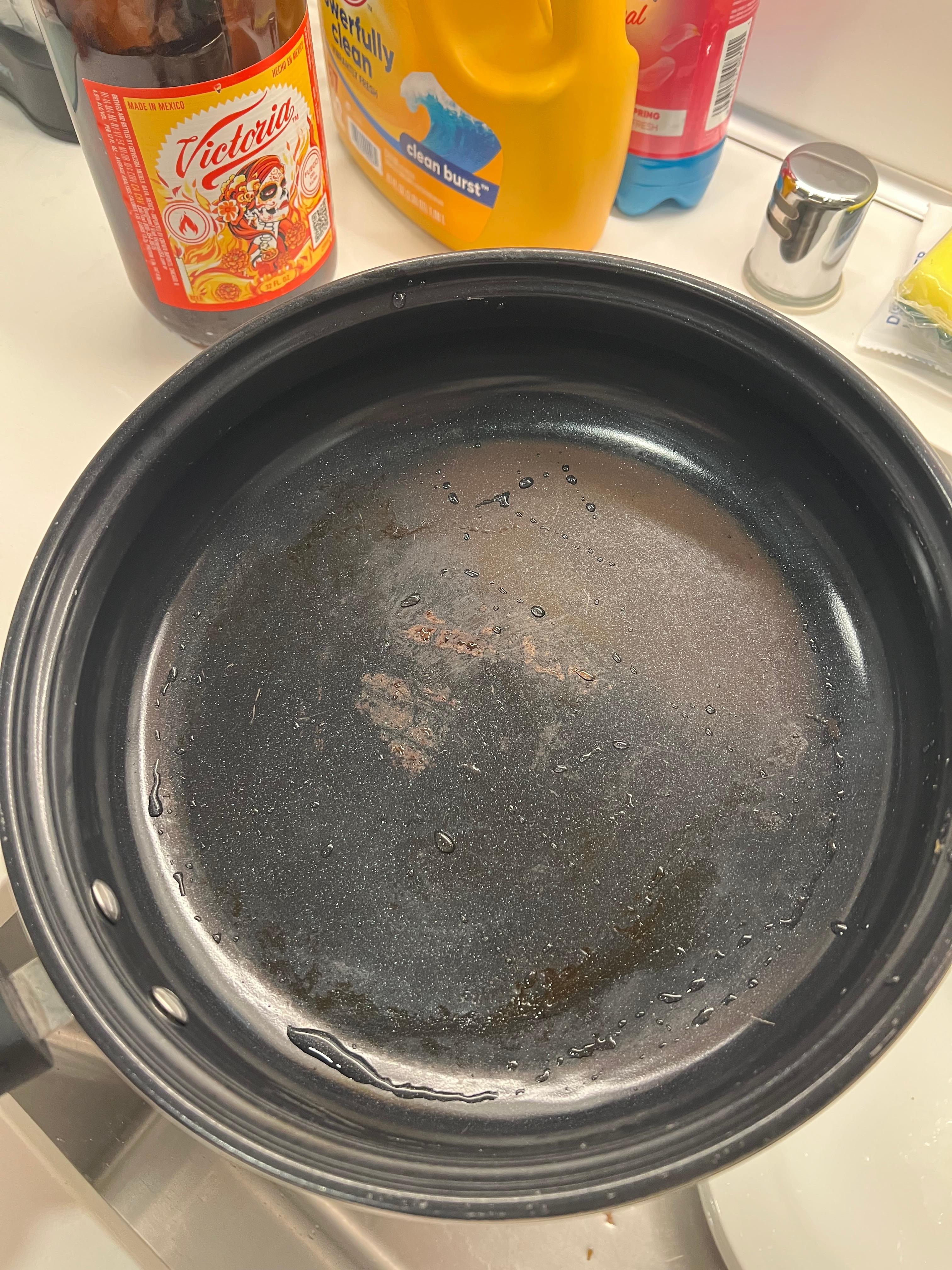 Dirty dish left stored in the cabinet 