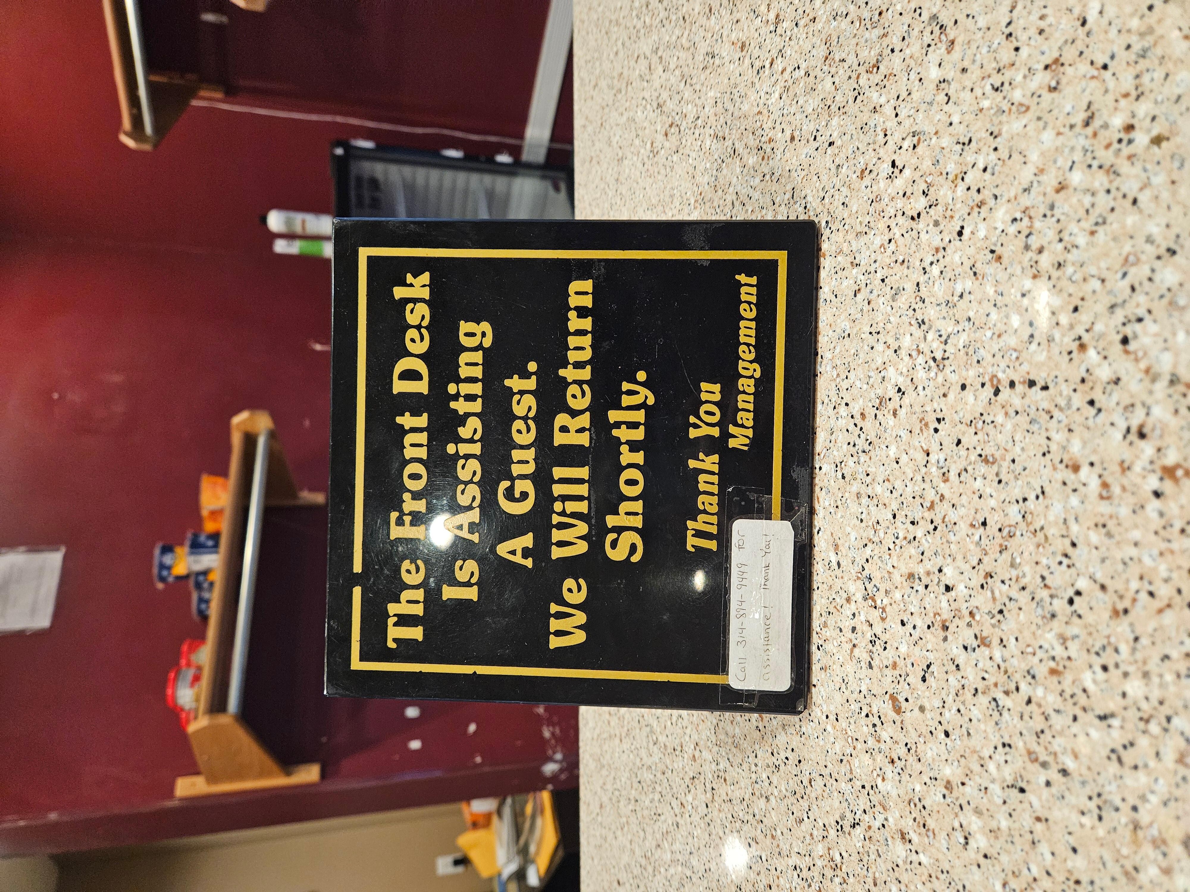 Desk clerk missing for more than 30 minutes. 