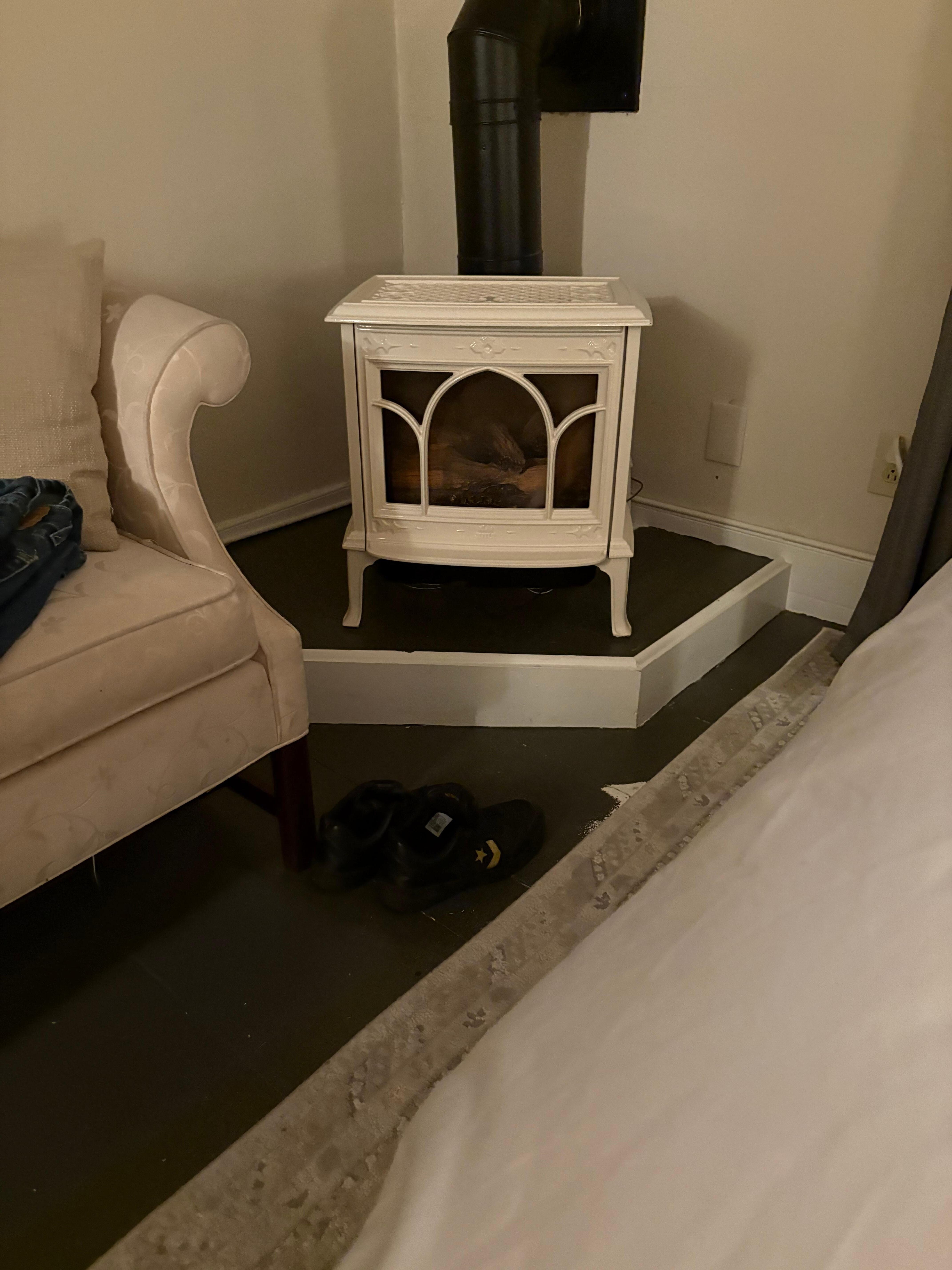 Propene stove in room for chilly nights.