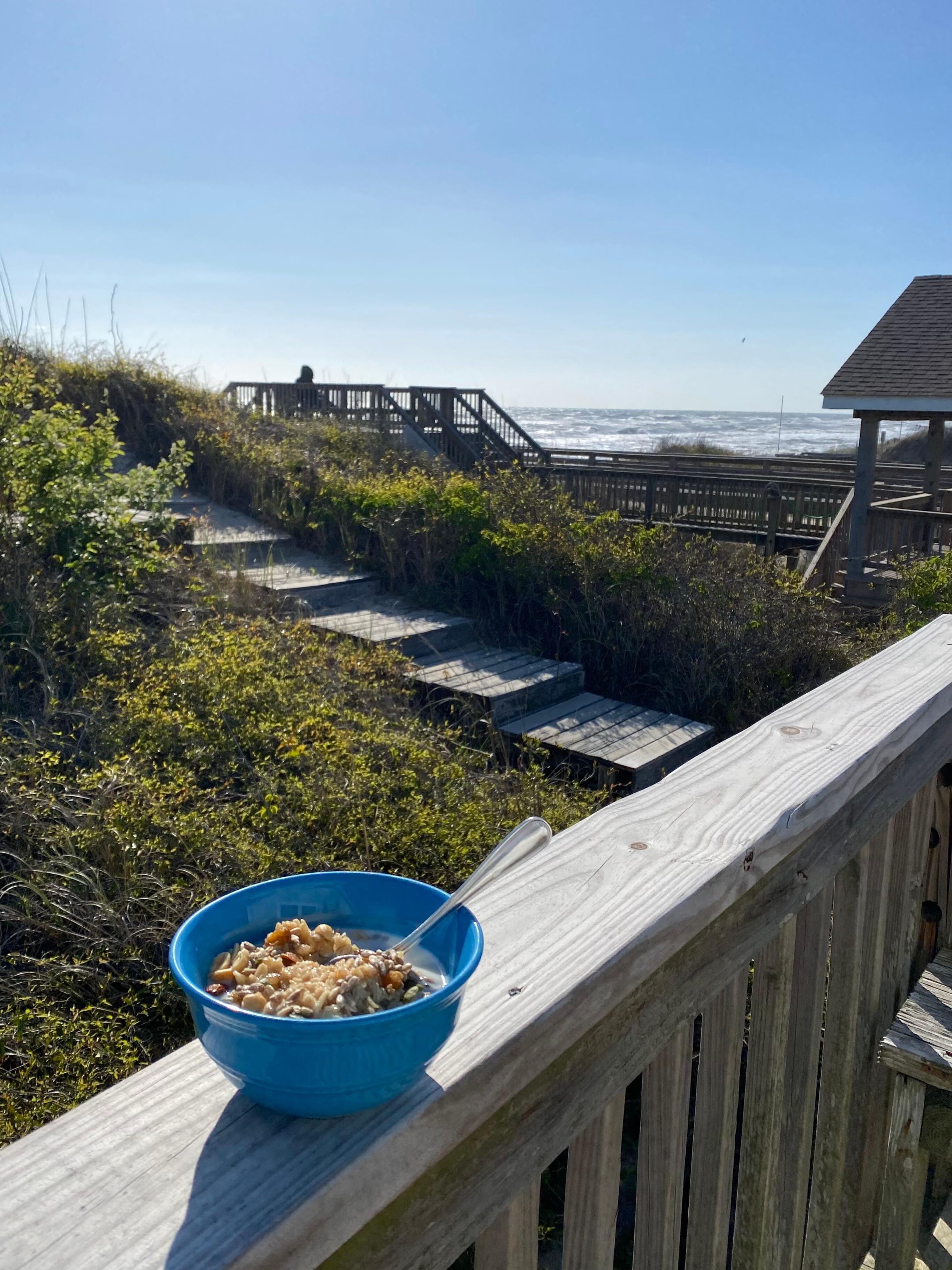 Breakfast on the deck with our sideways view of the ocean. 
