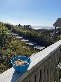 Breakfast on the deck with our sideways view of the ocean.