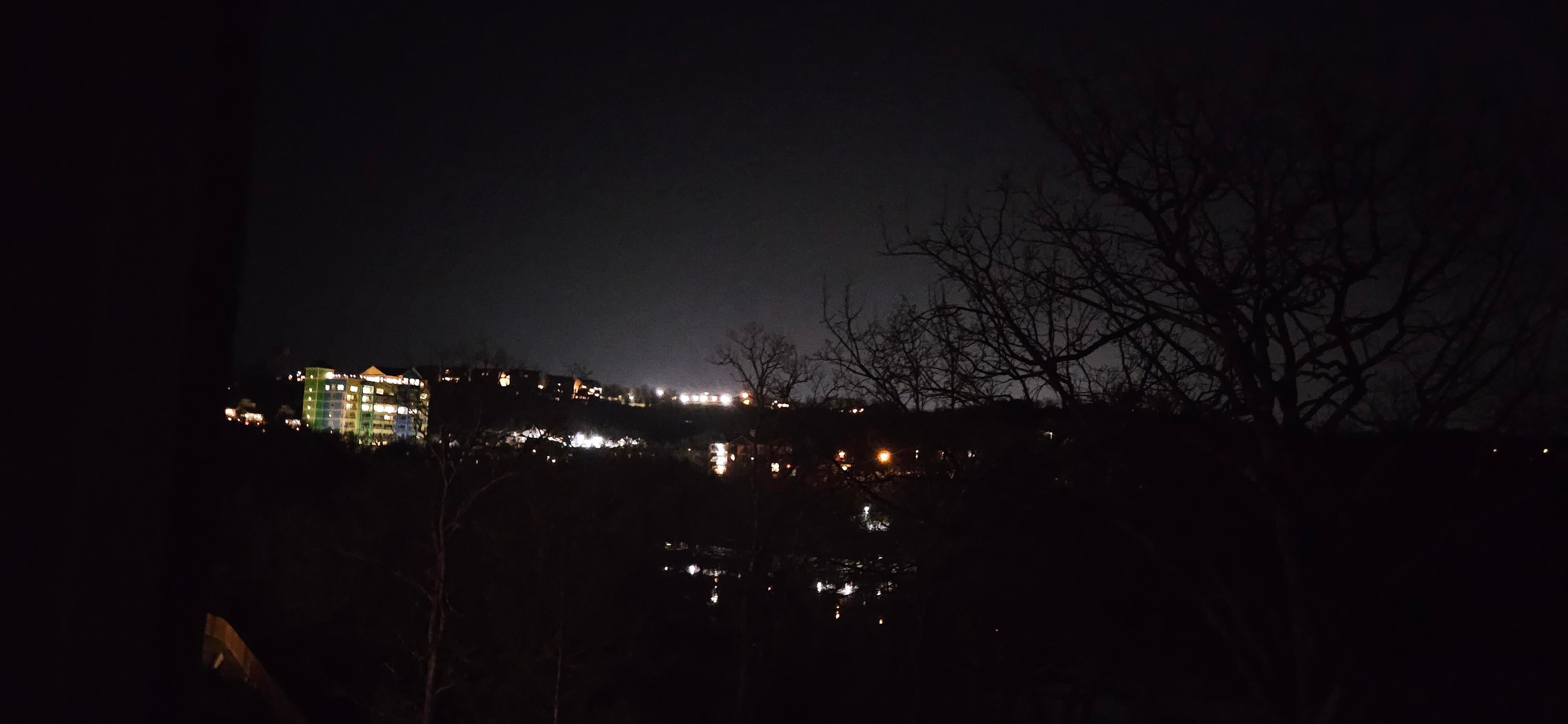The view from the patio at night.
