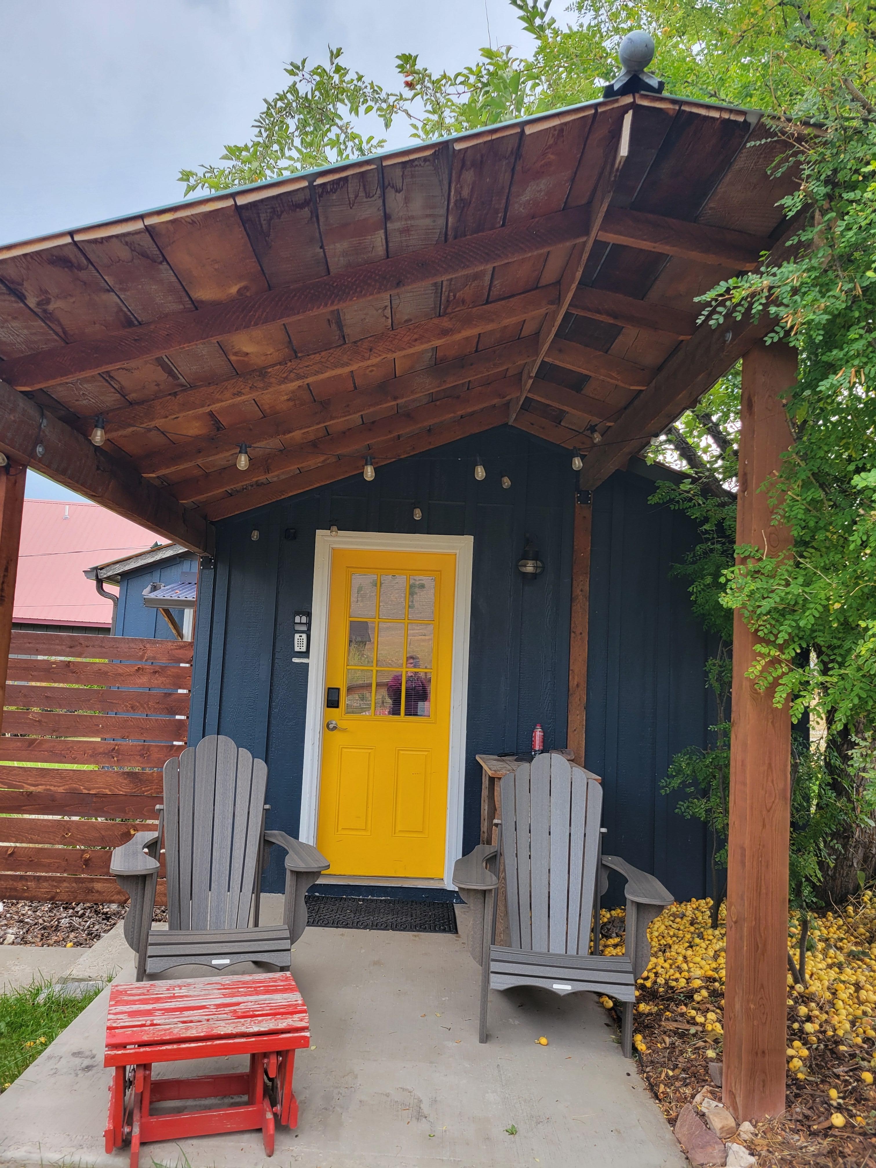 The front door of the Cozy Cabin.
