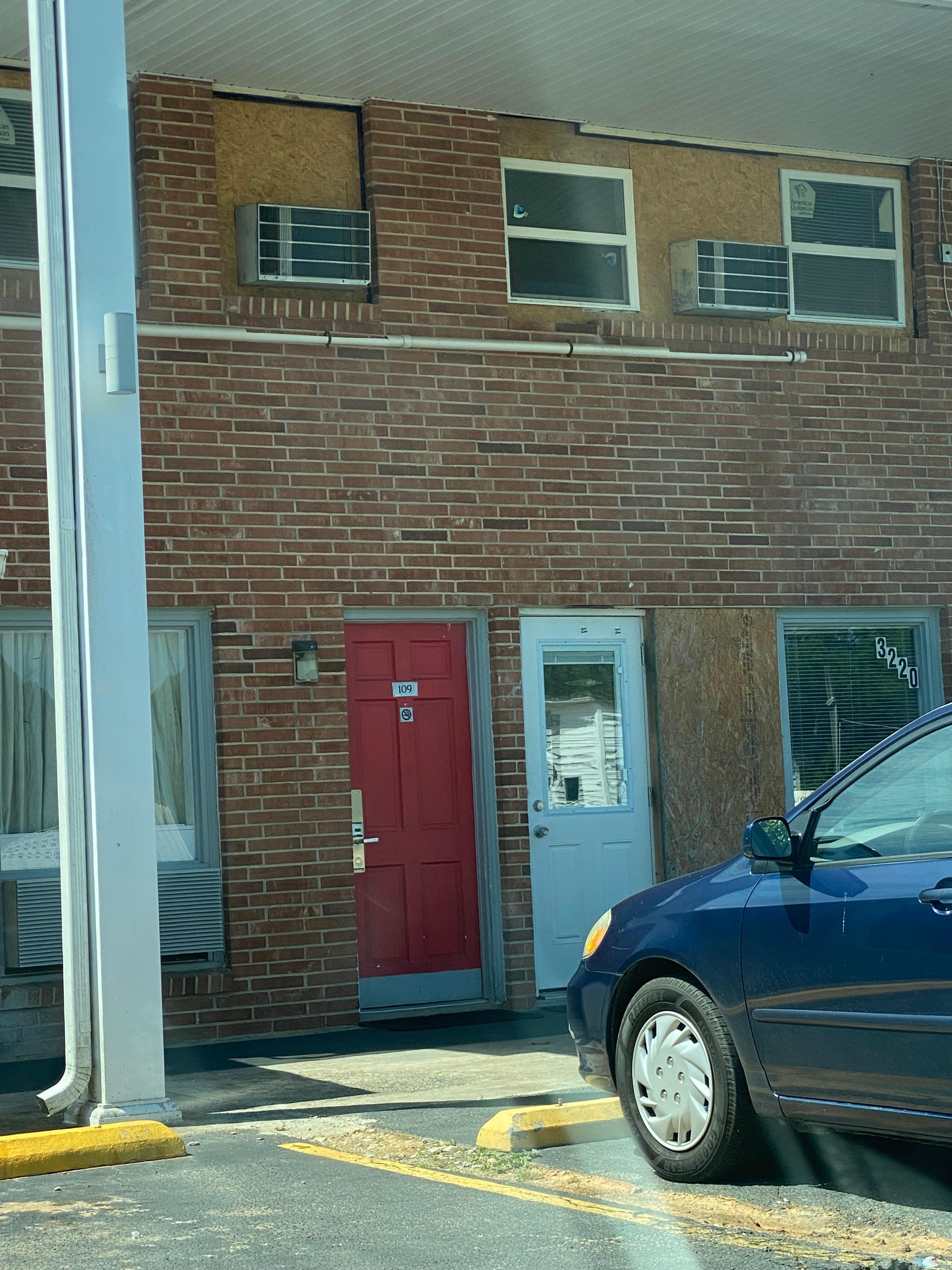 Front, look at the playwood in the windows