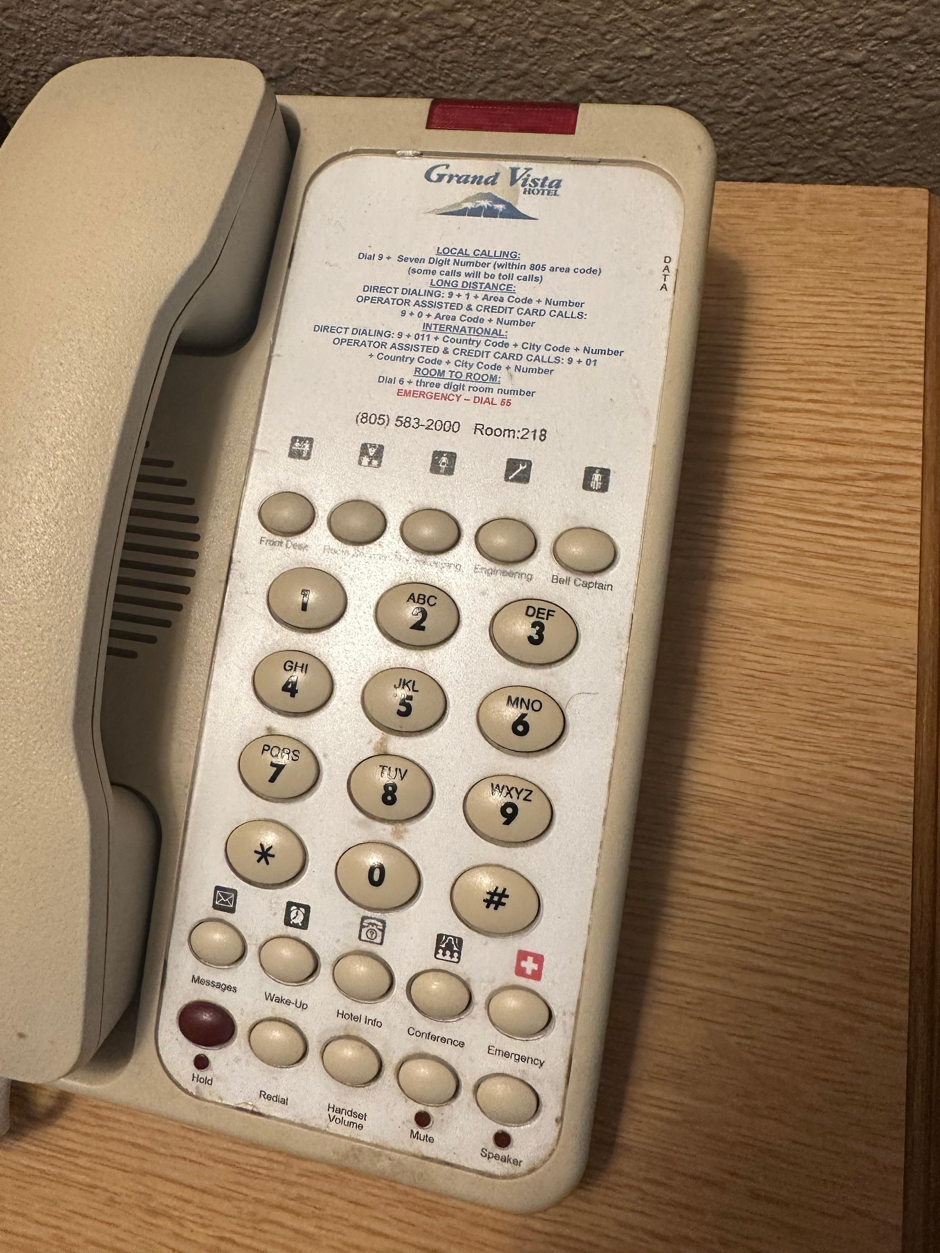 Very dirty gross room phone 

I didn’t take any other pics but there were other gross dirty aspects of this outdated old room. 
No toiletries AT ALL. Just a shower cap and shoe buff rag - stupid 