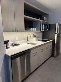 Stove, full size fridge, coffee pot didn’t work correctly and went all over while trying to brew one cup of coffee.