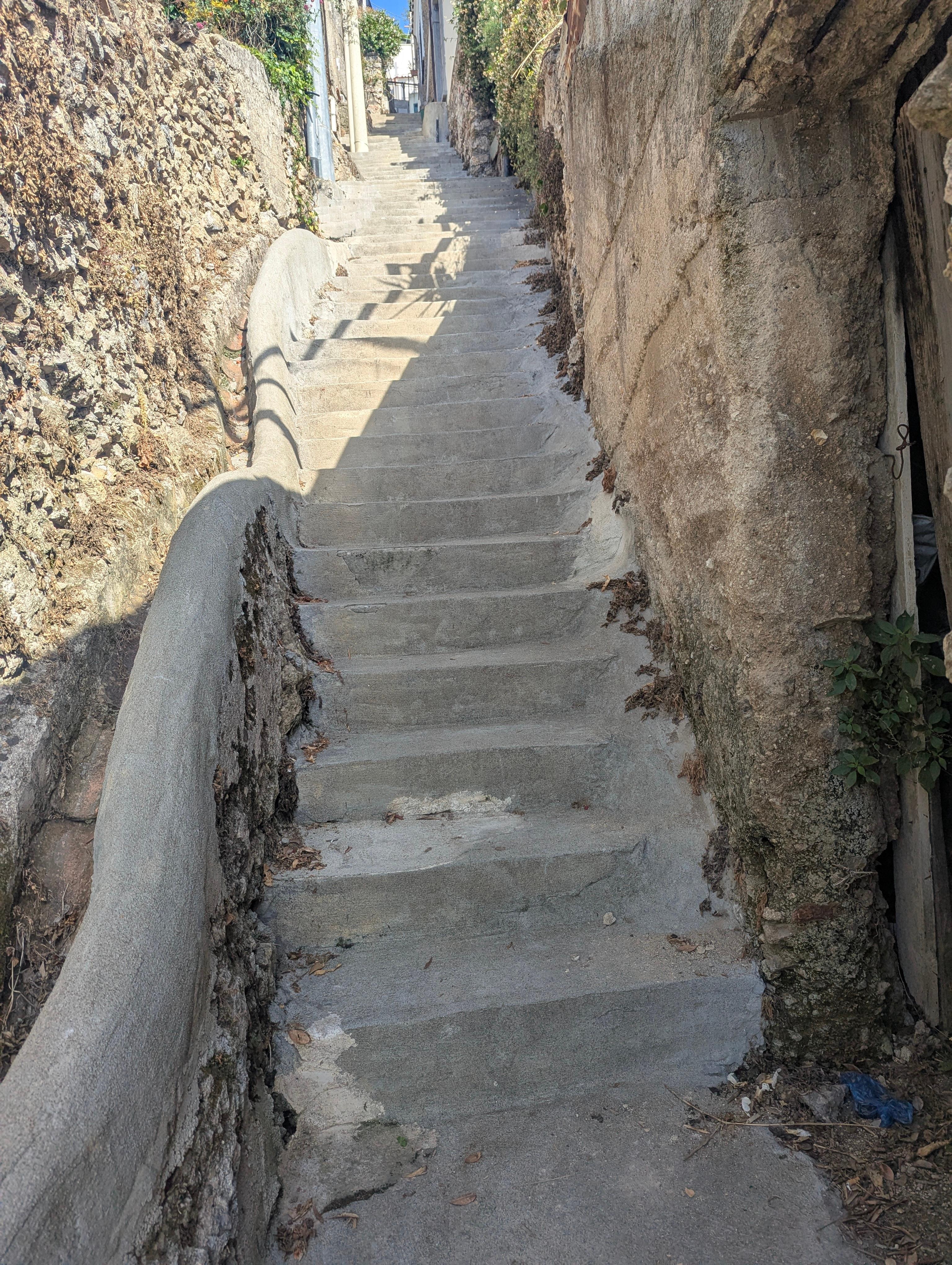 These are very narrow and uneven stairs