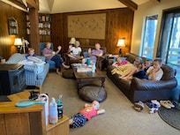 Watching a movie in the living room.