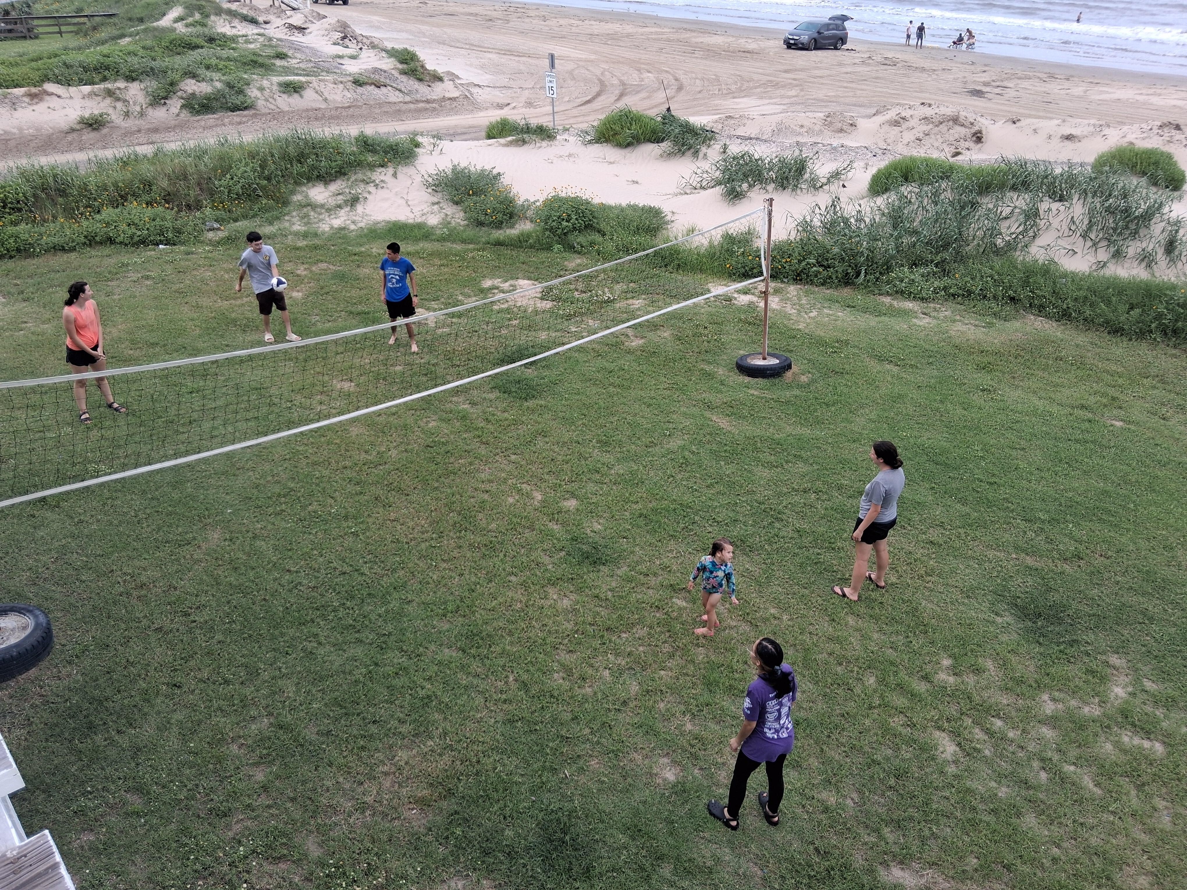 Quick game of volleyball before hitting the beach.