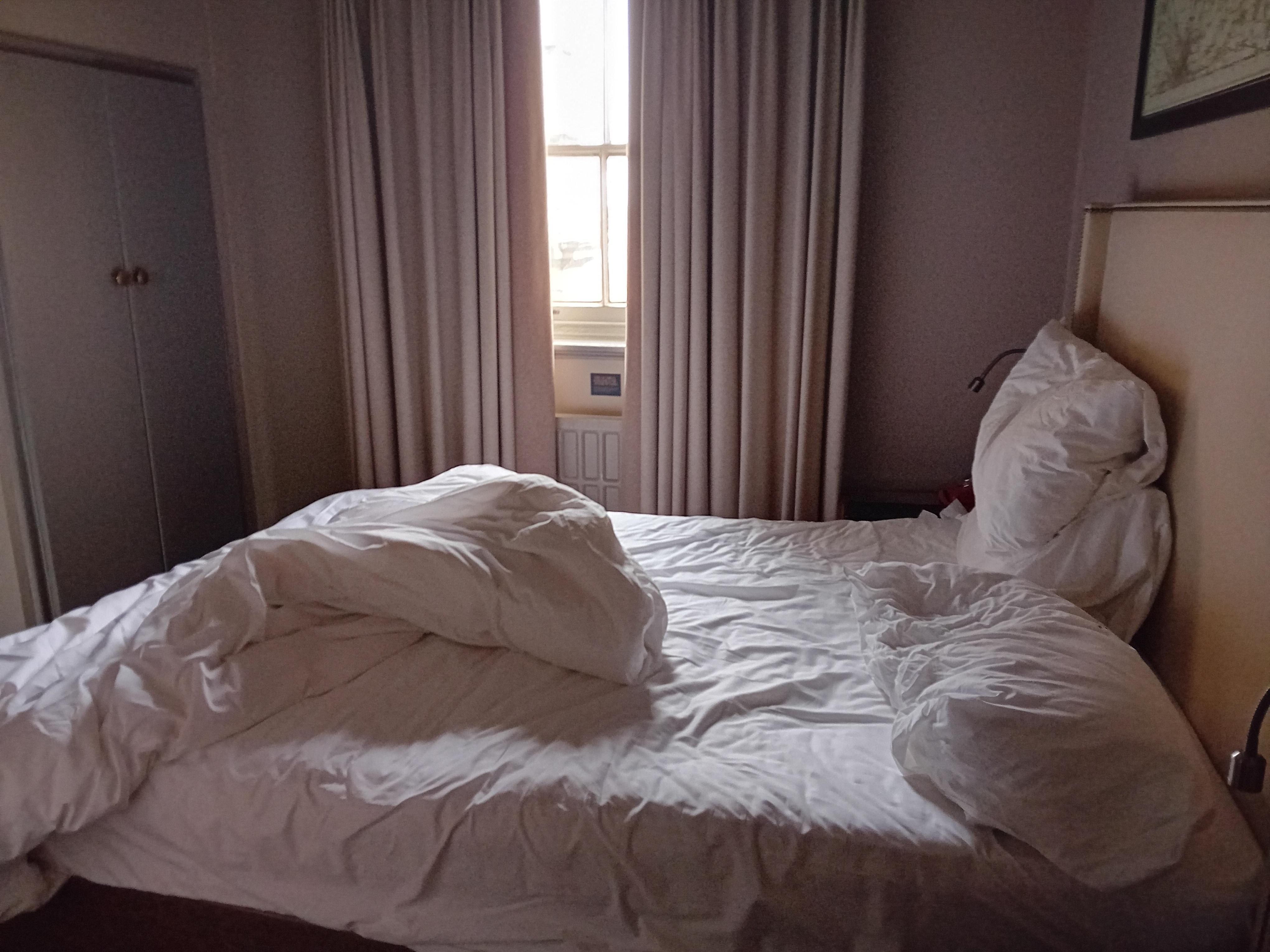 Very small room, nice bed and shower.