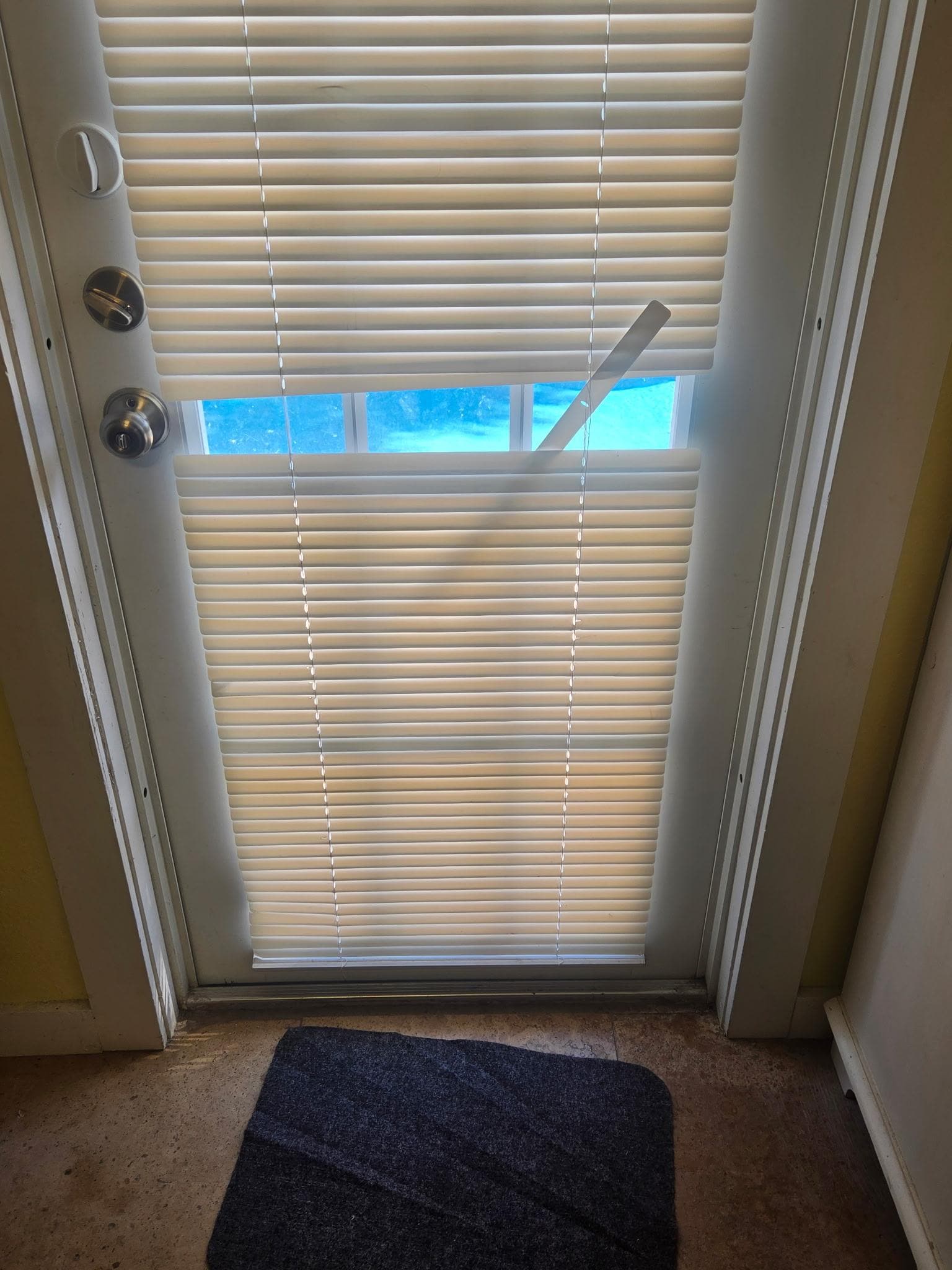 Broken blinds on doors.