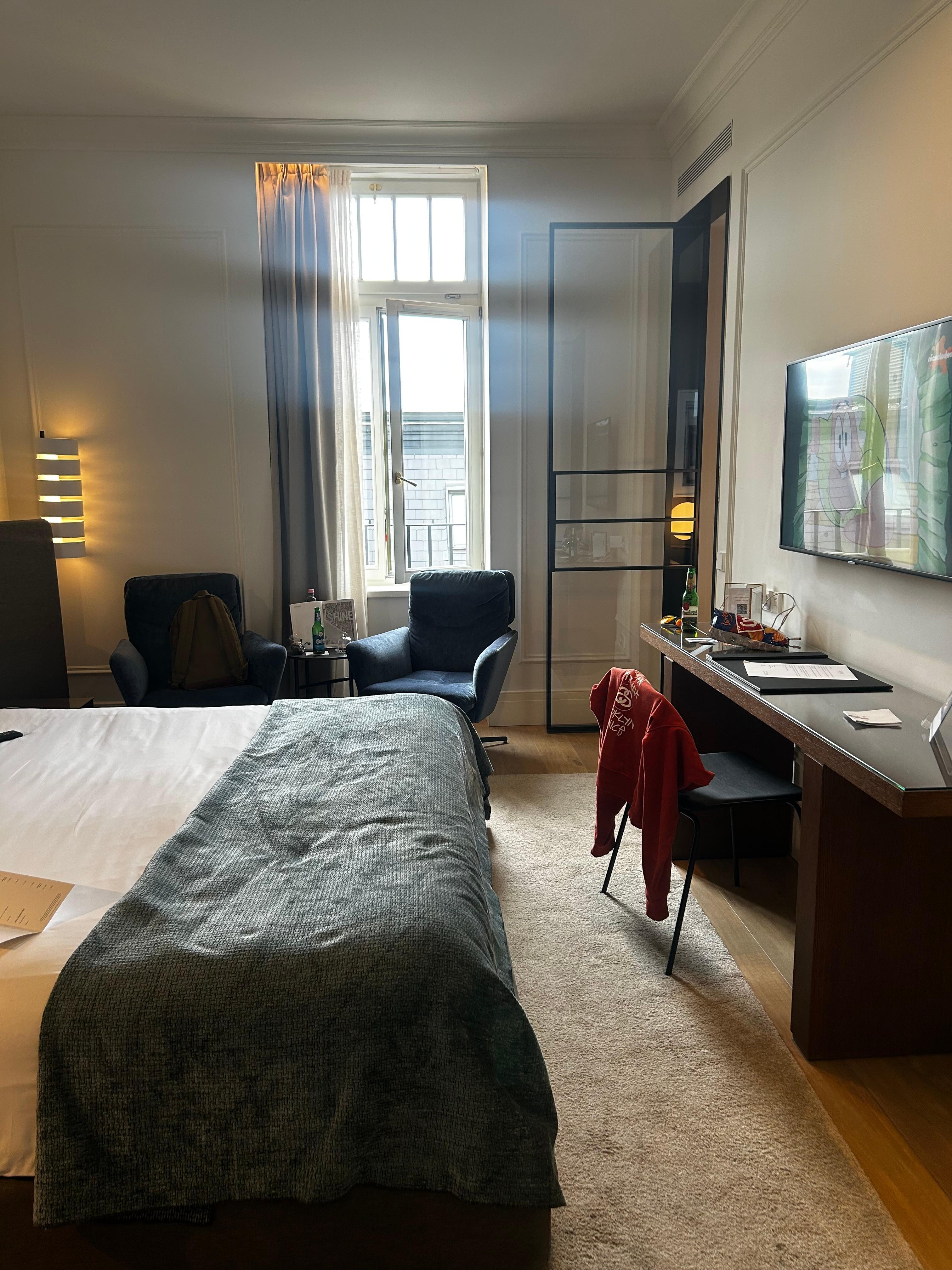 Spacious interior with lots of usb outlets and cozy bedding.