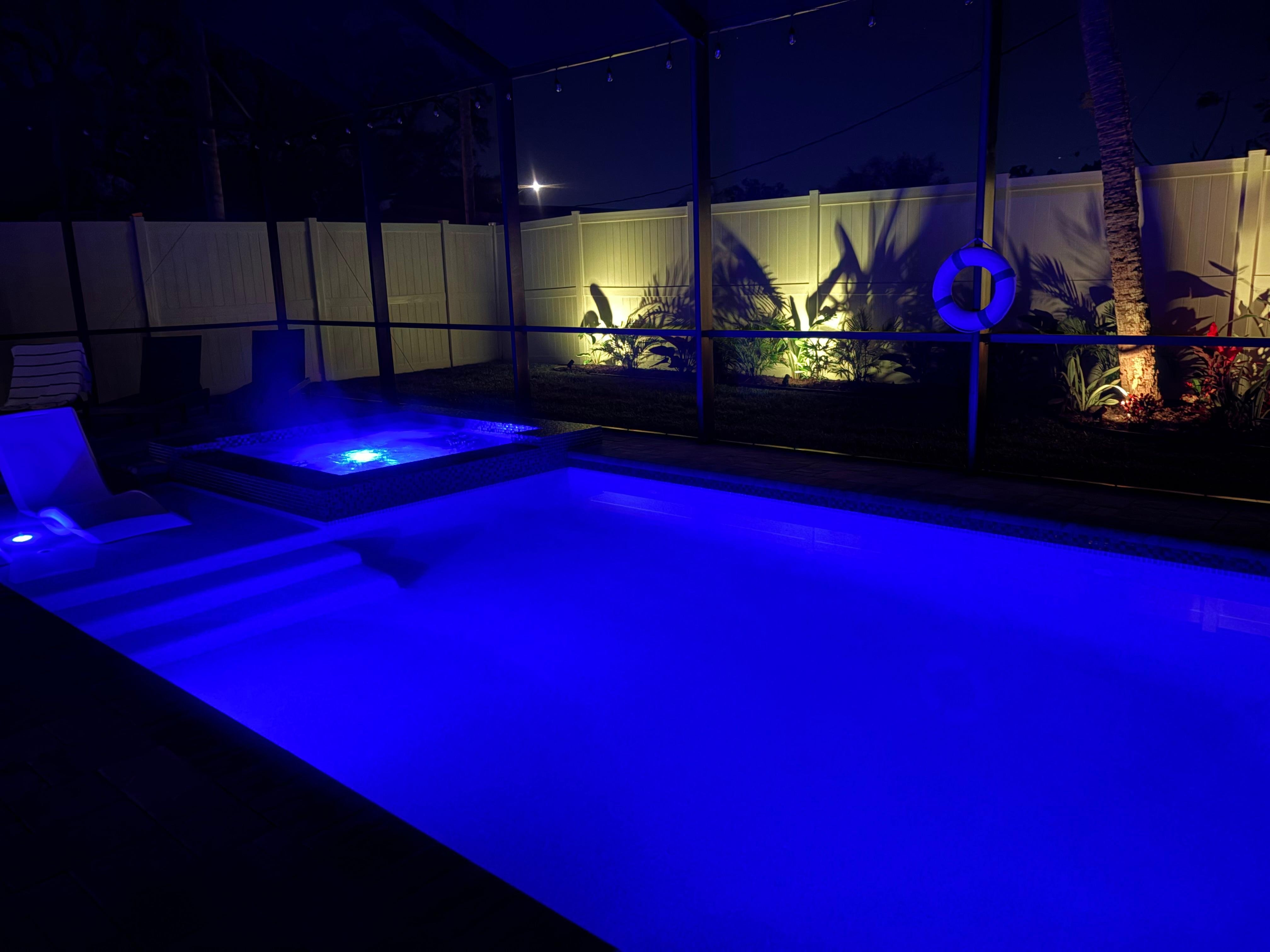 The pool and outdoor plantings with lighting were beautiful!