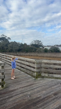 Boardwalk next to house.