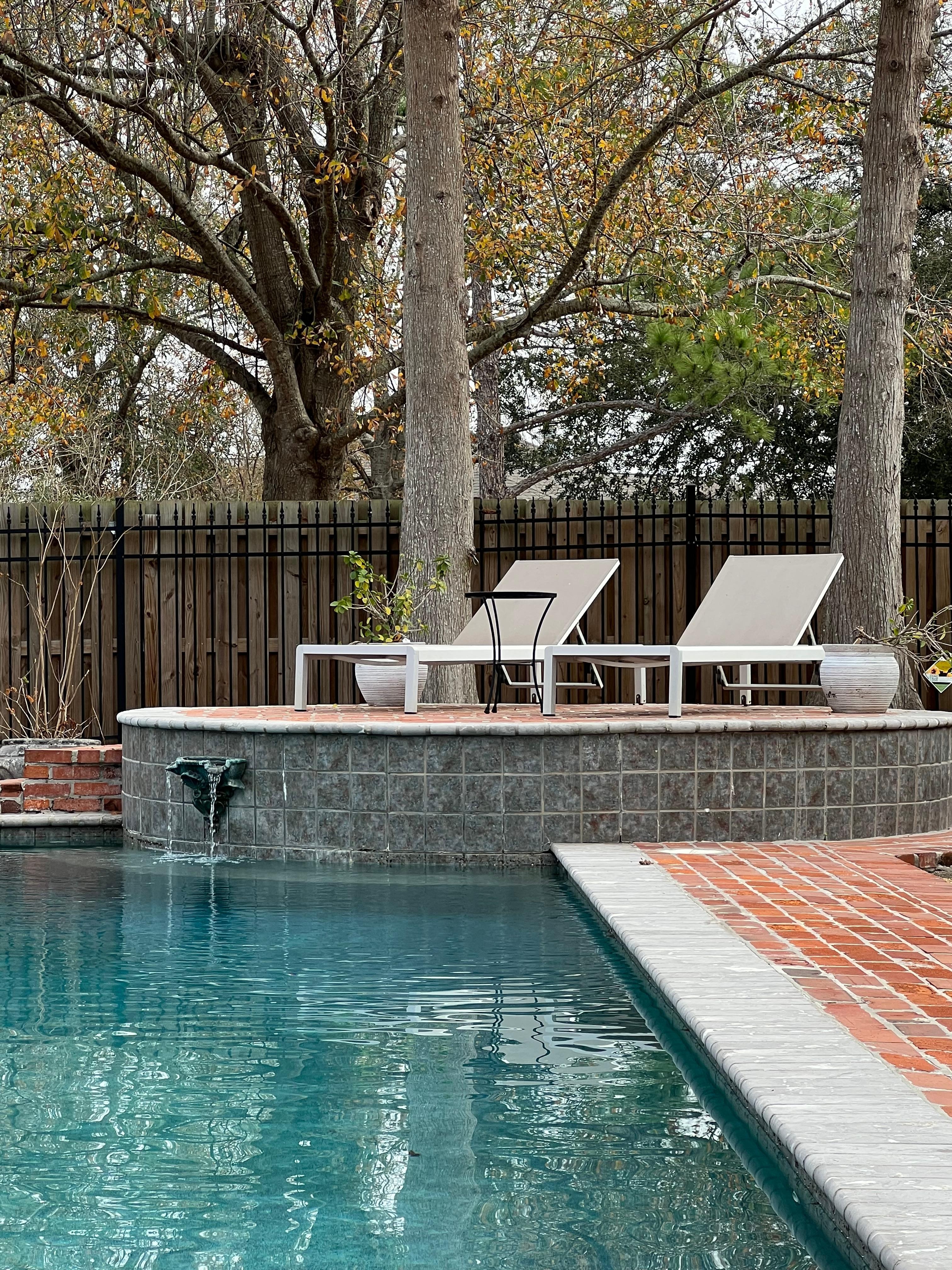 Relaxing waterfall and bird songs in backyard