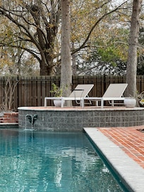 Relaxing waterfall and bird songs in backyard