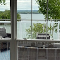 View from the kitchen, which is spacious and welcoming itself.