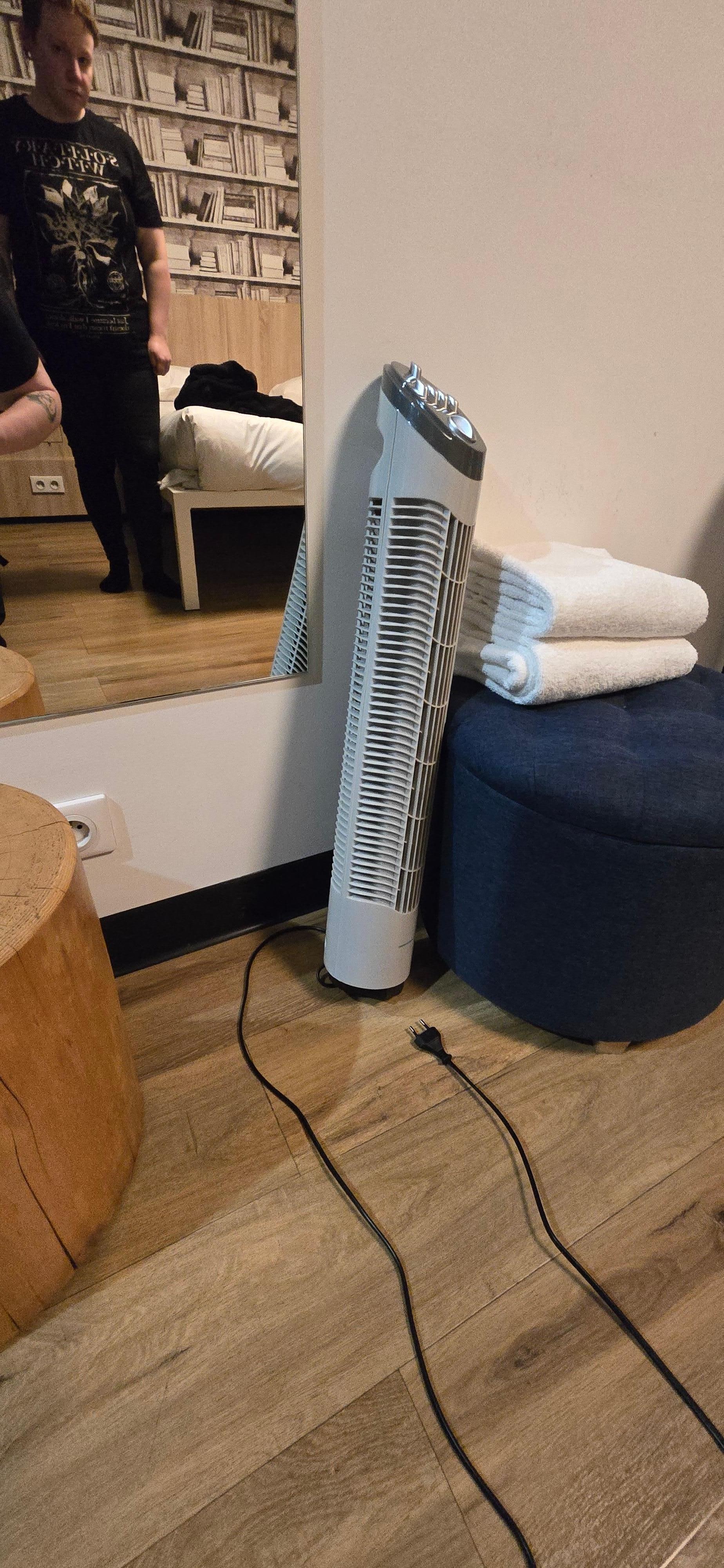 A fan without a stand. No clue why it was there.