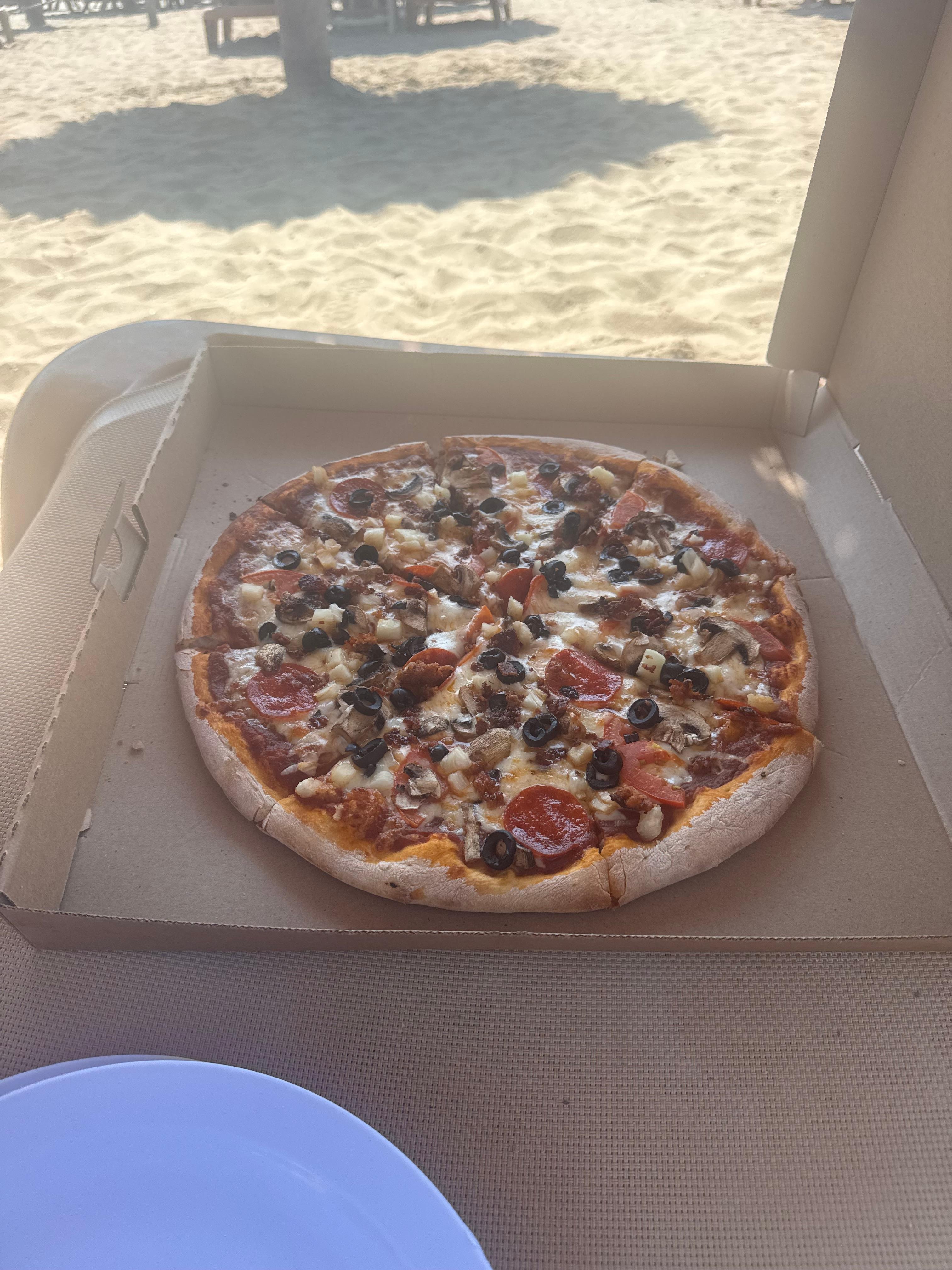 Pizza on the beach.