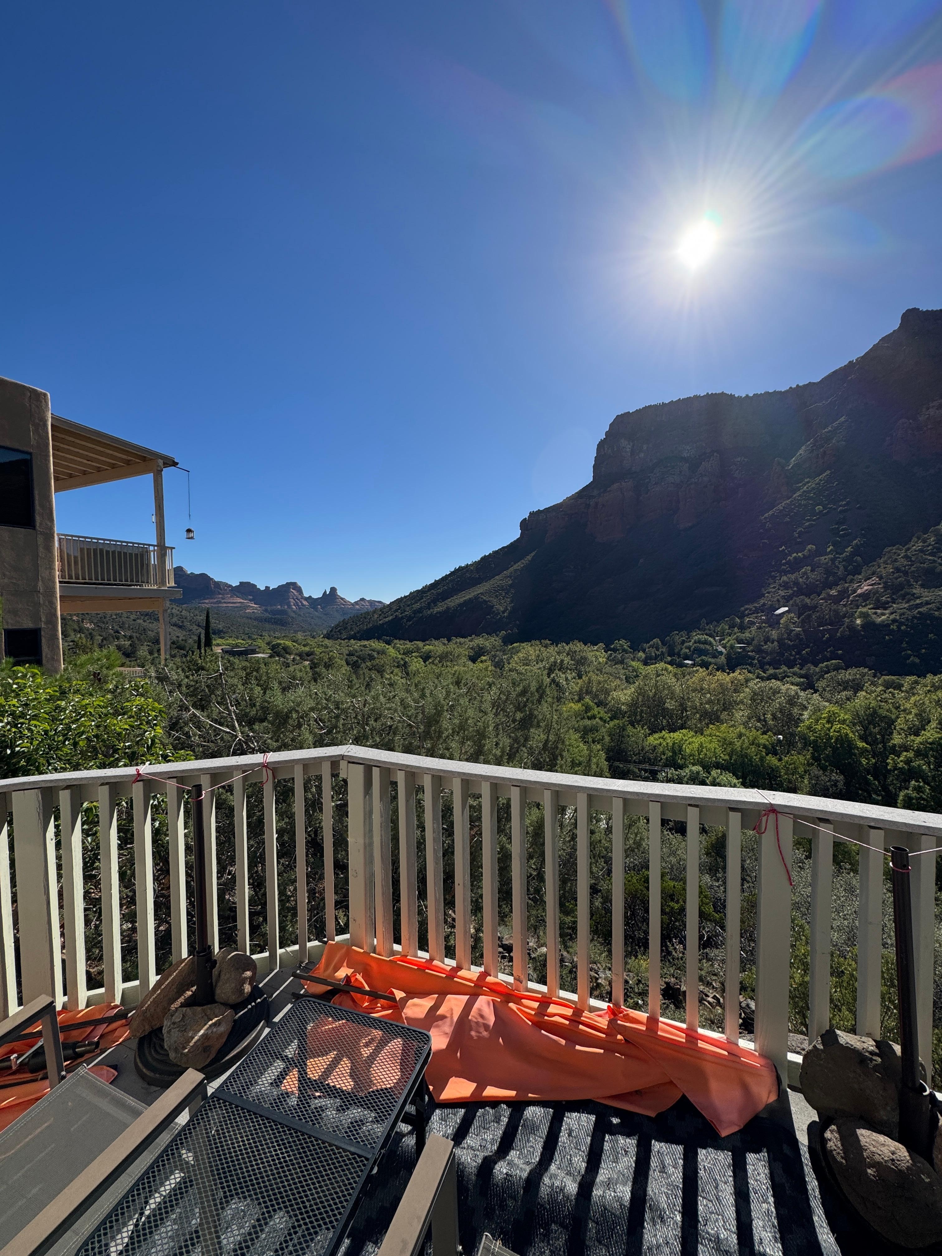 View from balcony. The south facing windows bring welcome warmth during the cooler months. 
