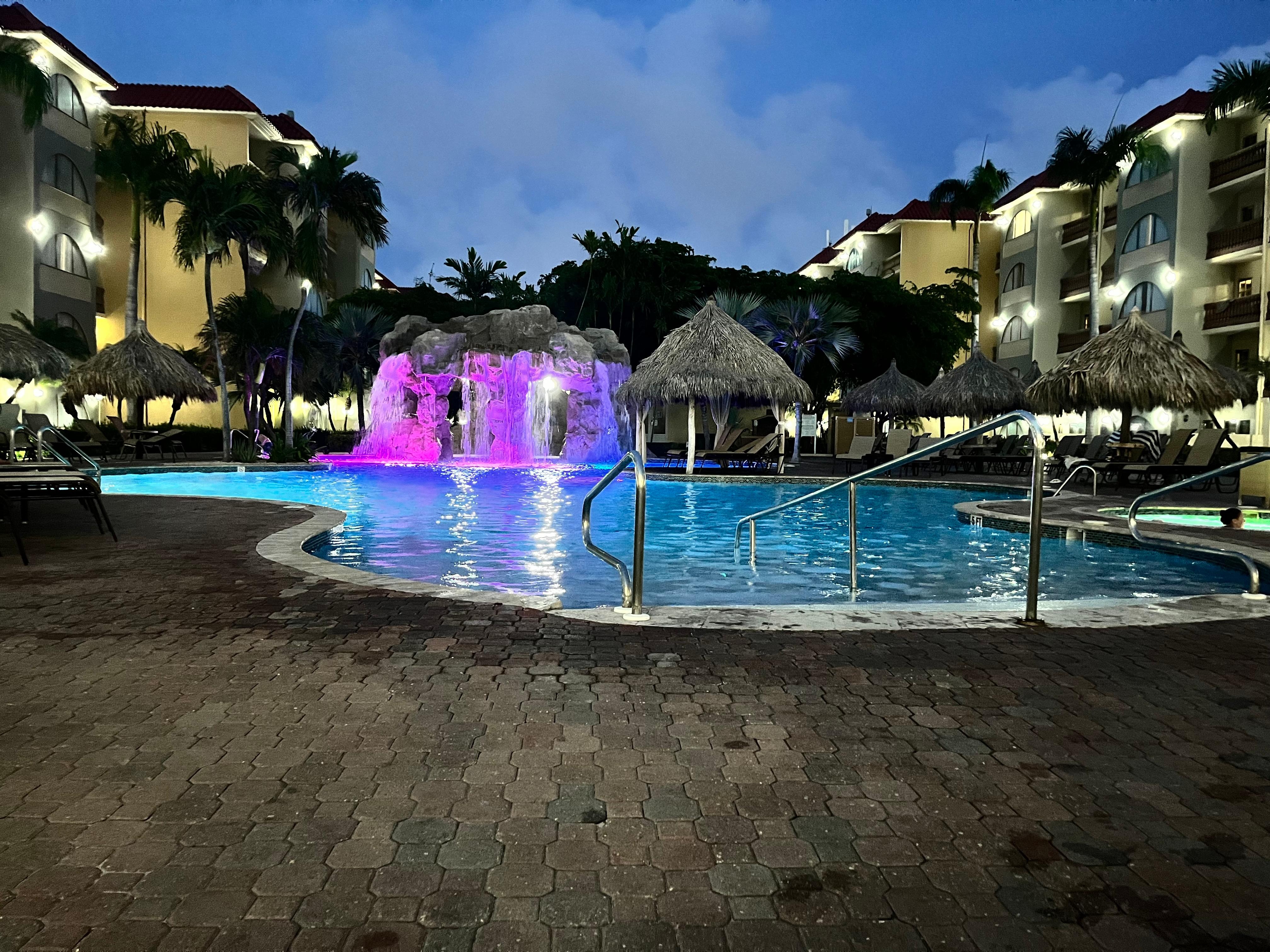 Waterfall pool at night