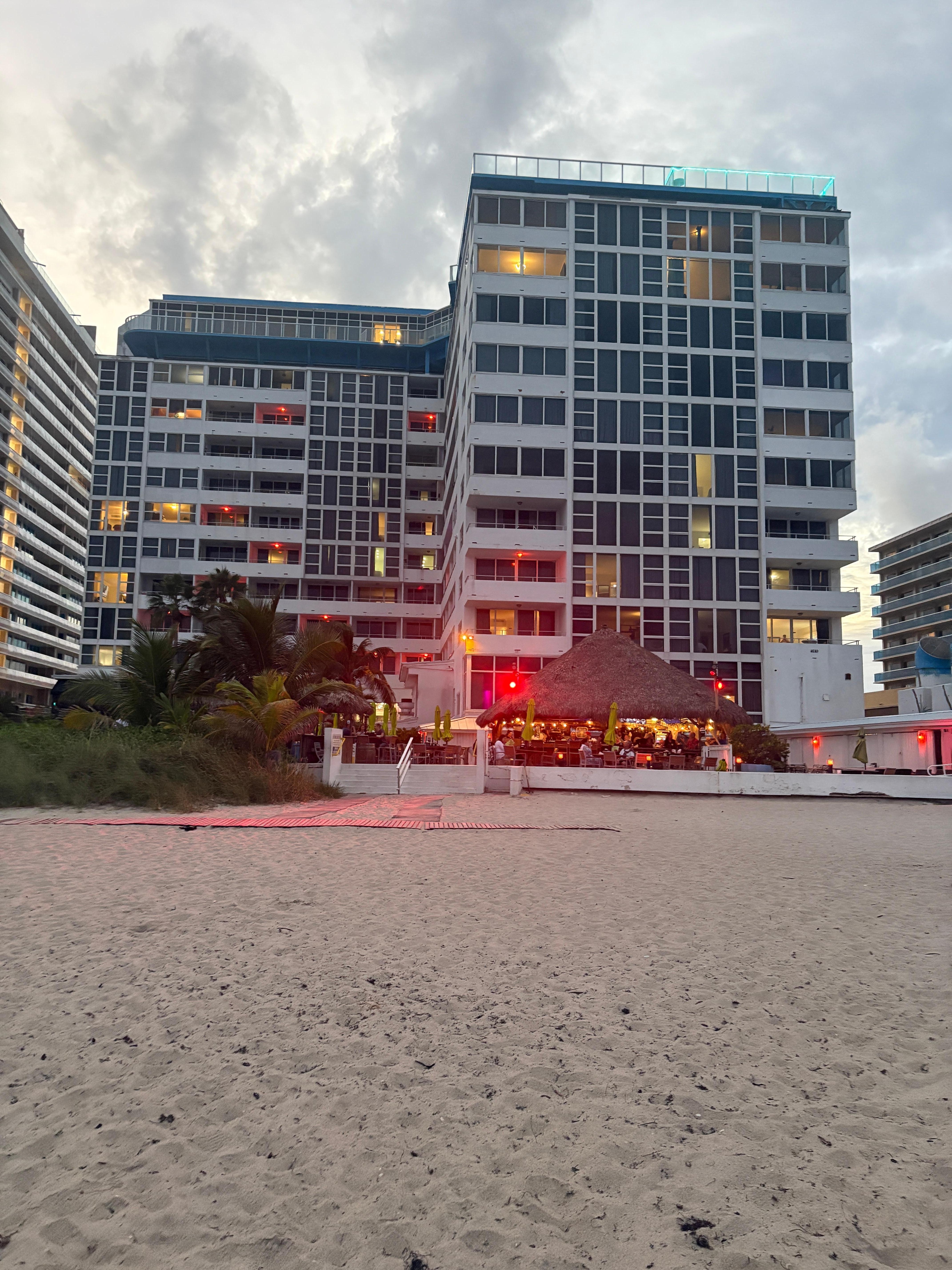 Our wonderful beachfront condo!! The Tiki Hut is right on the beach. Great for breakfast, lunch, appetizers dinner and drinks!!