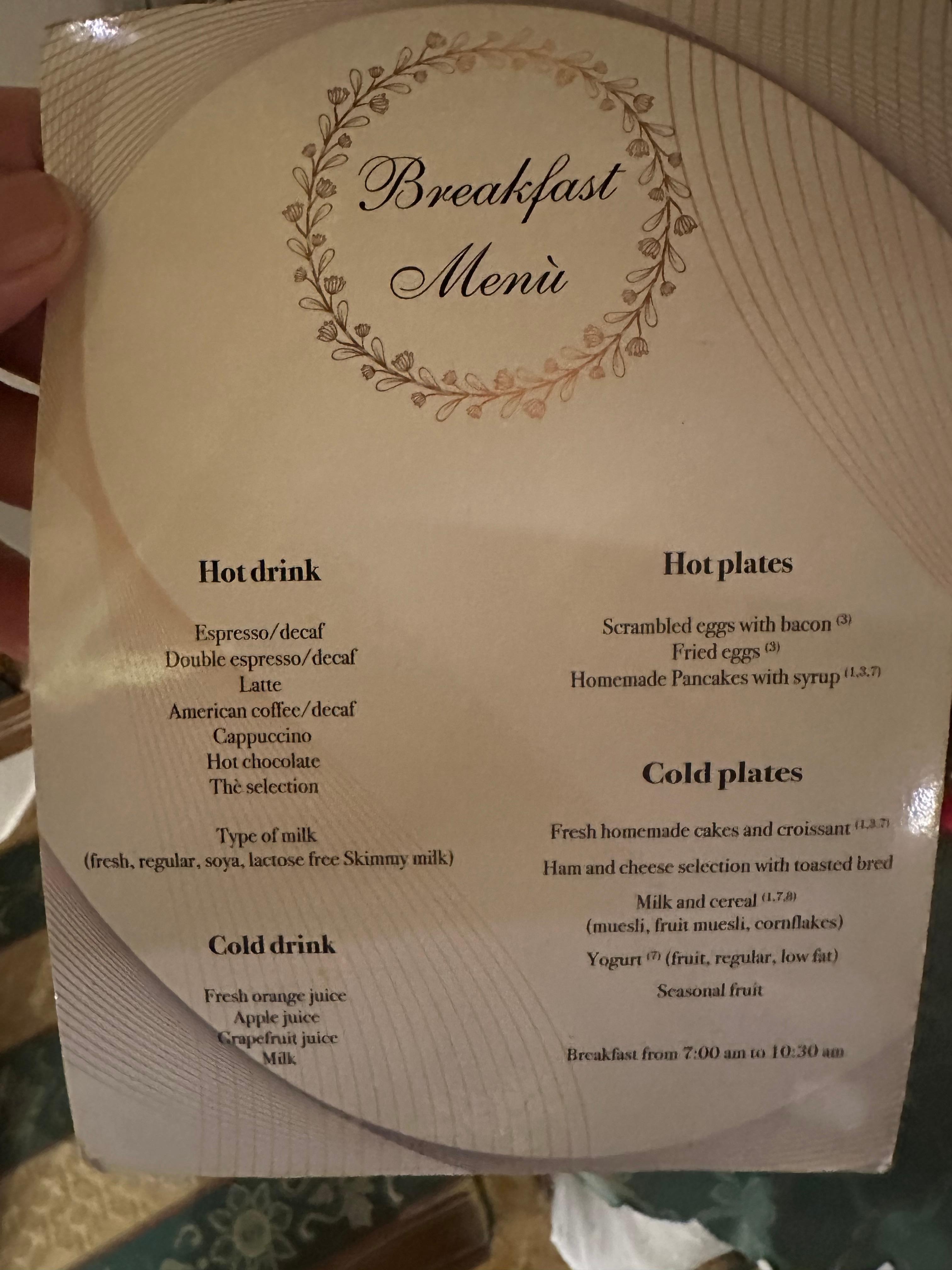 Breakfast menu