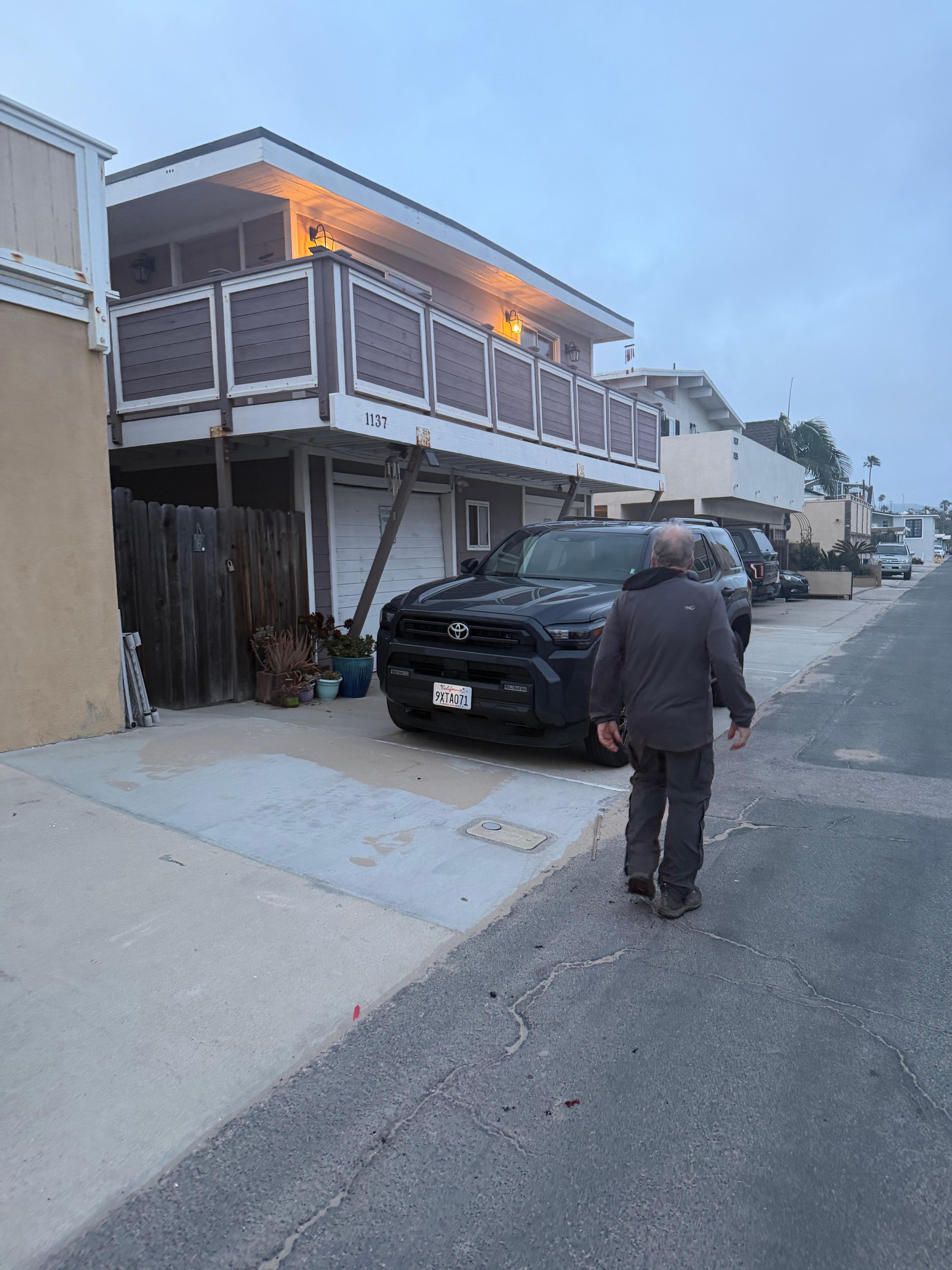 The outside showing how to park a car. 