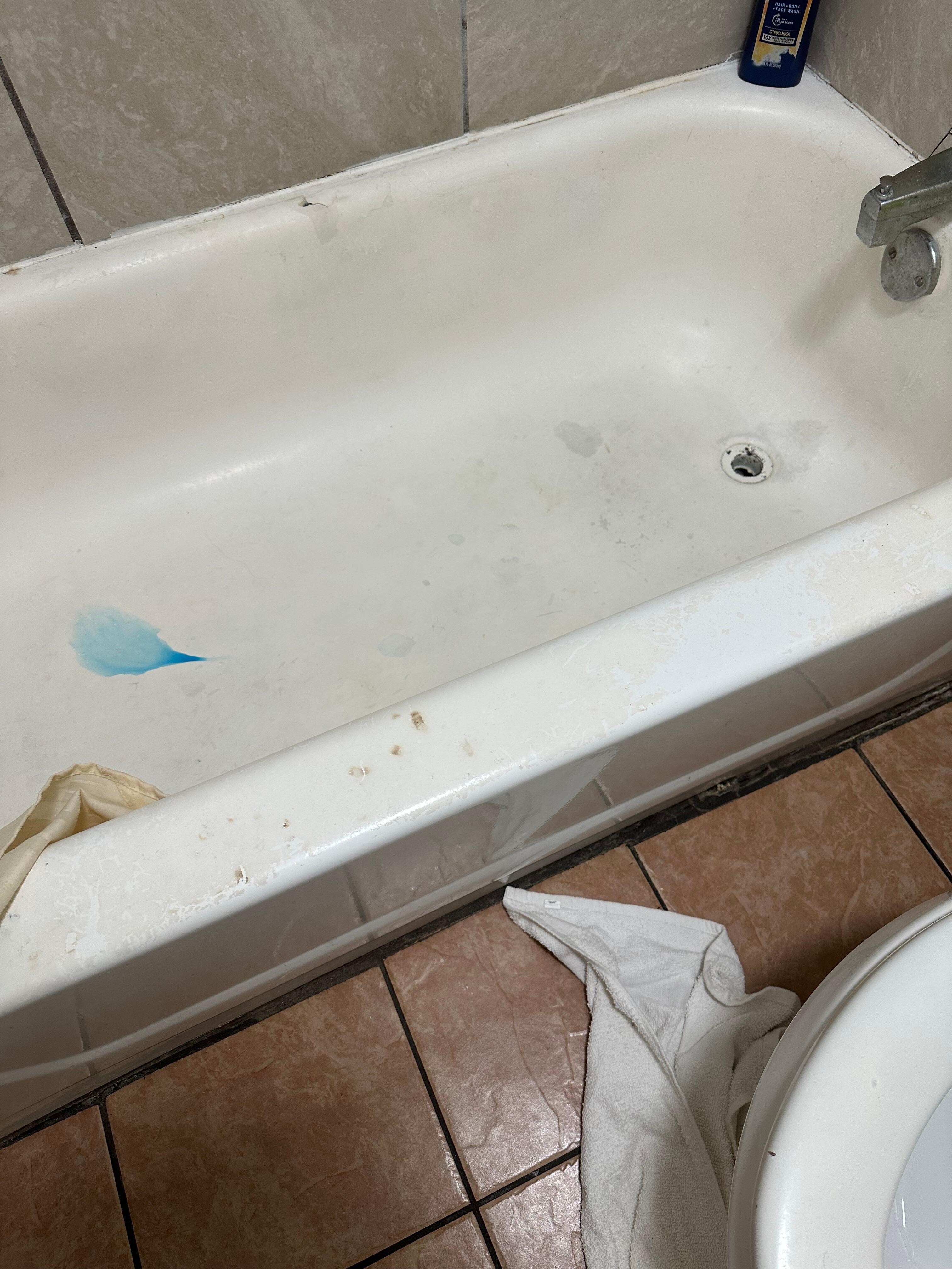 I had to buy shower gel which is the blue spot. The tub was filthy. 