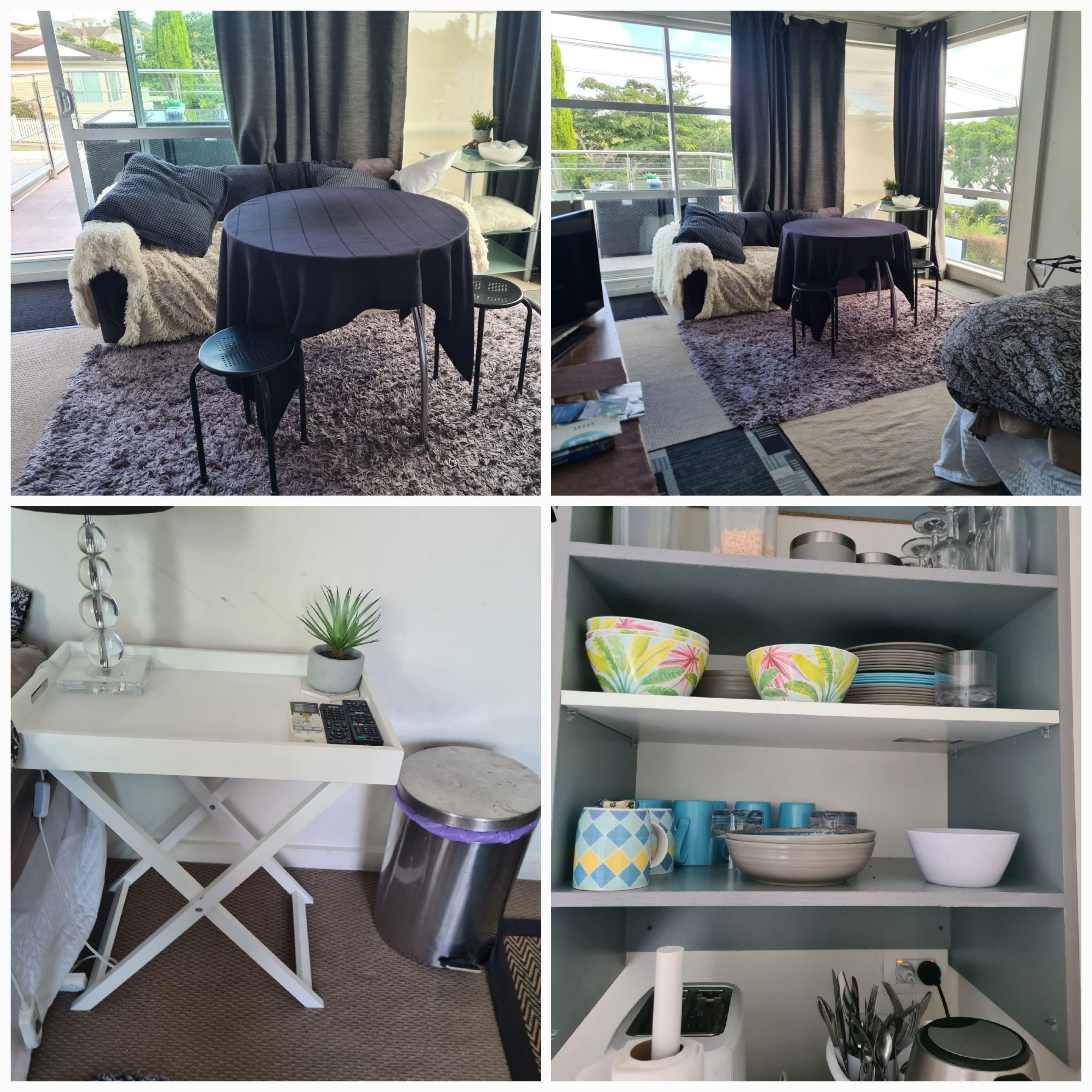 Main bedroom /dining / lounge plus 'crockery'