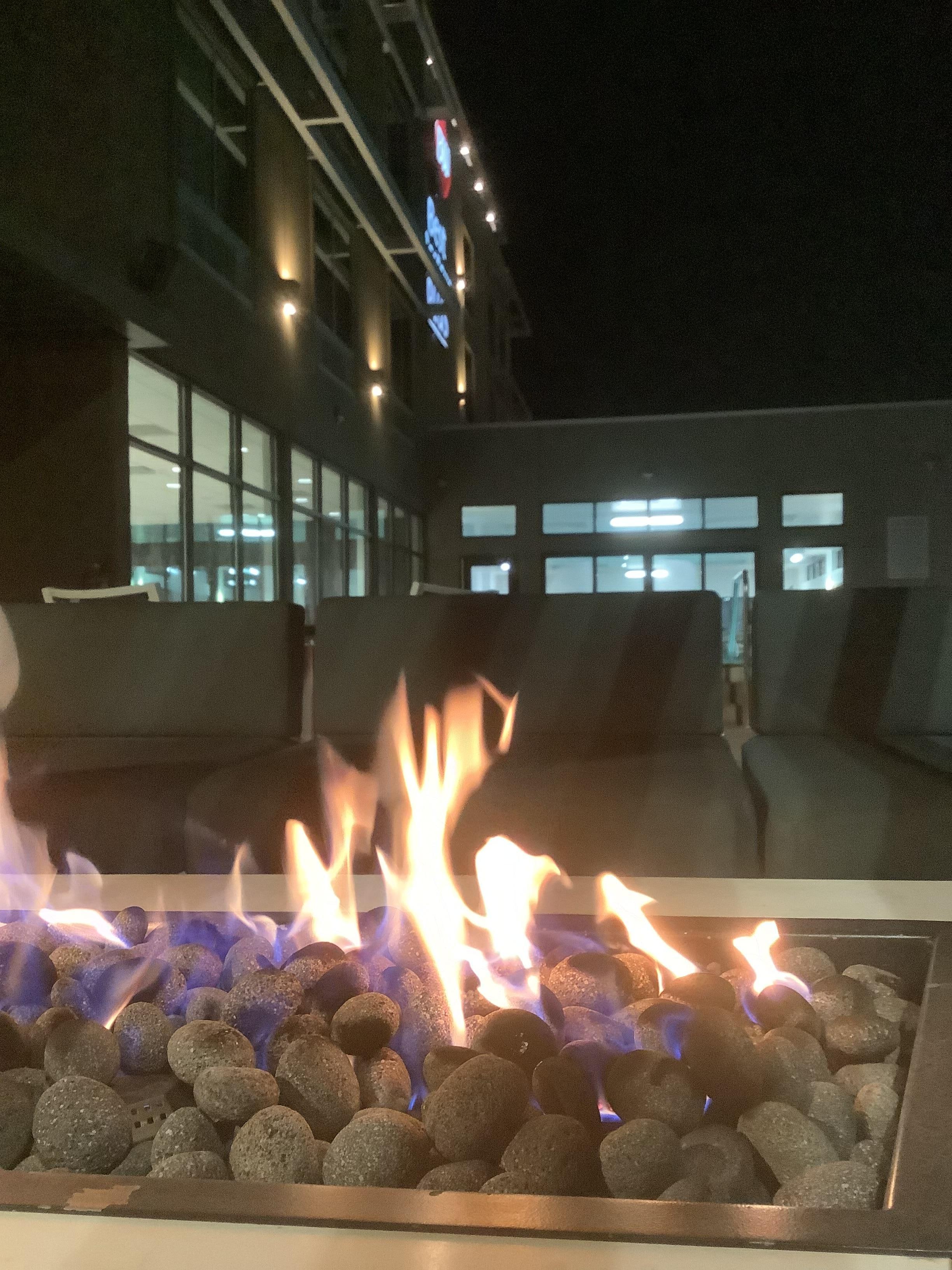 Warm fire on a cool night while the kids enjoyed the pool and hot tub