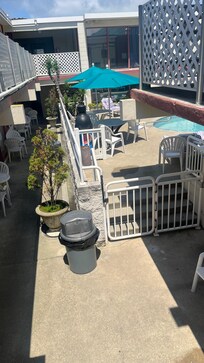 View of pool area from room