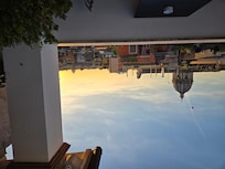 View from hotel rooftop terrace seating area