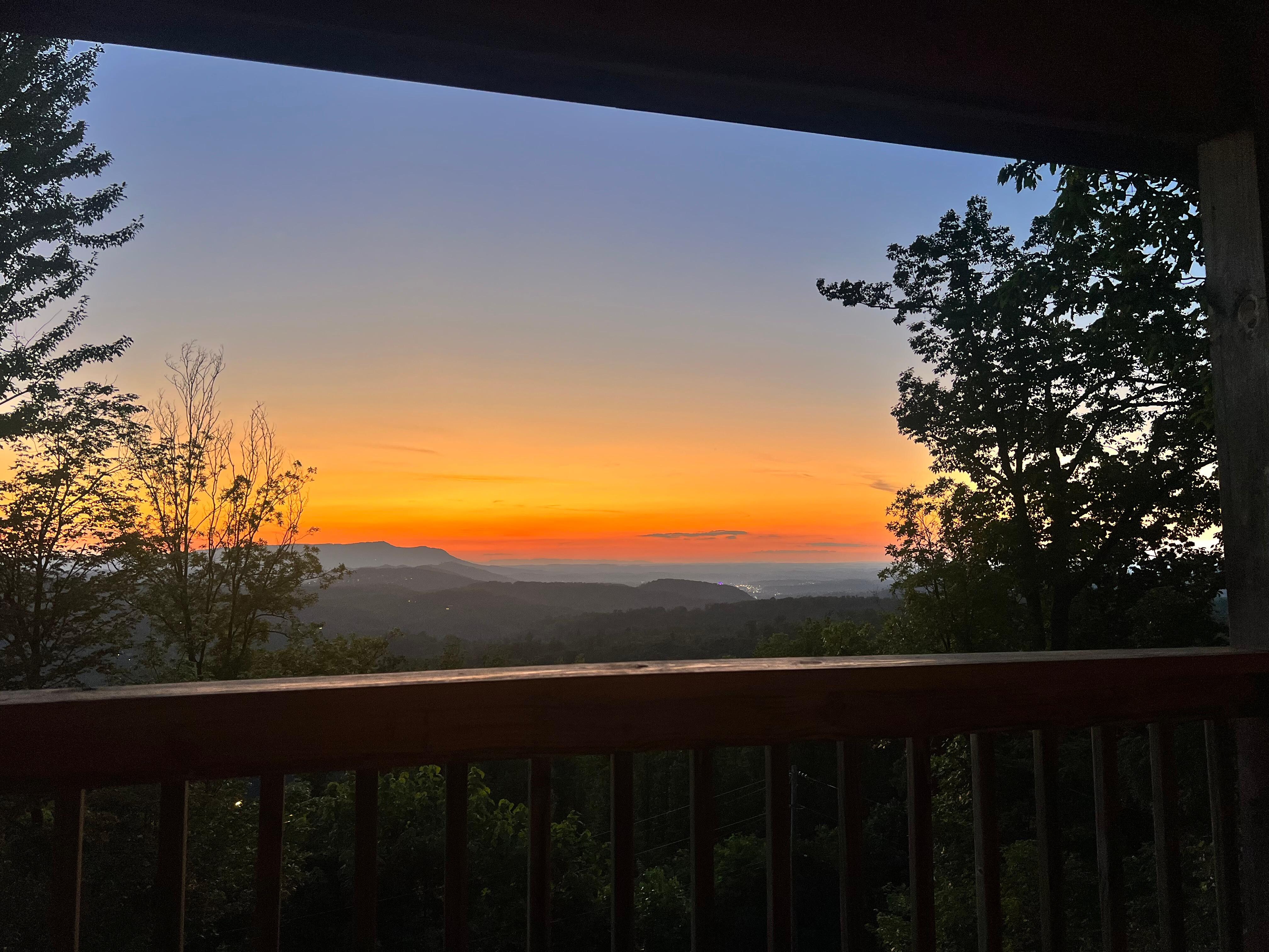 TN sunset from the porch rocking chairs 