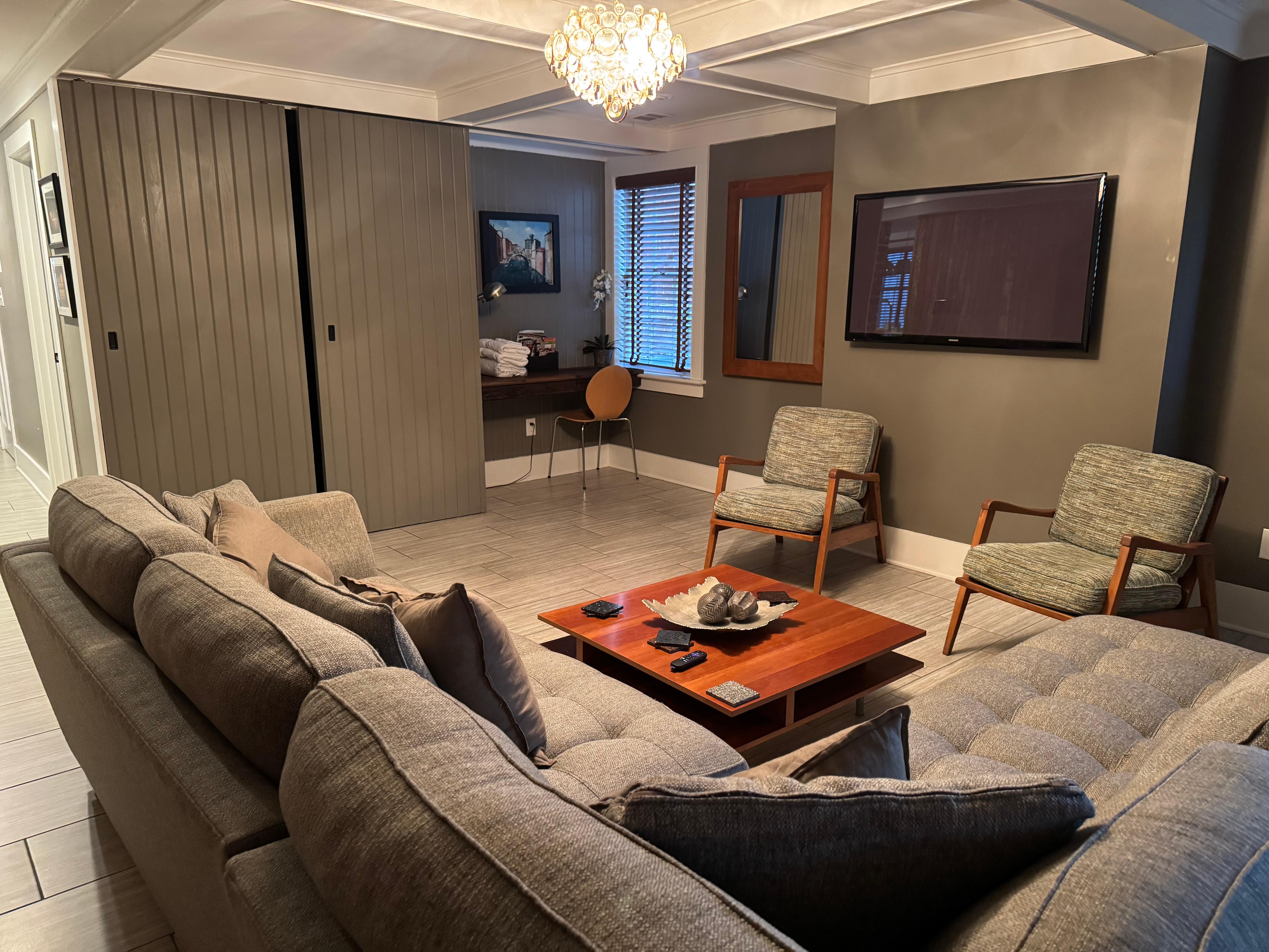 Living room with Murphy bed. 