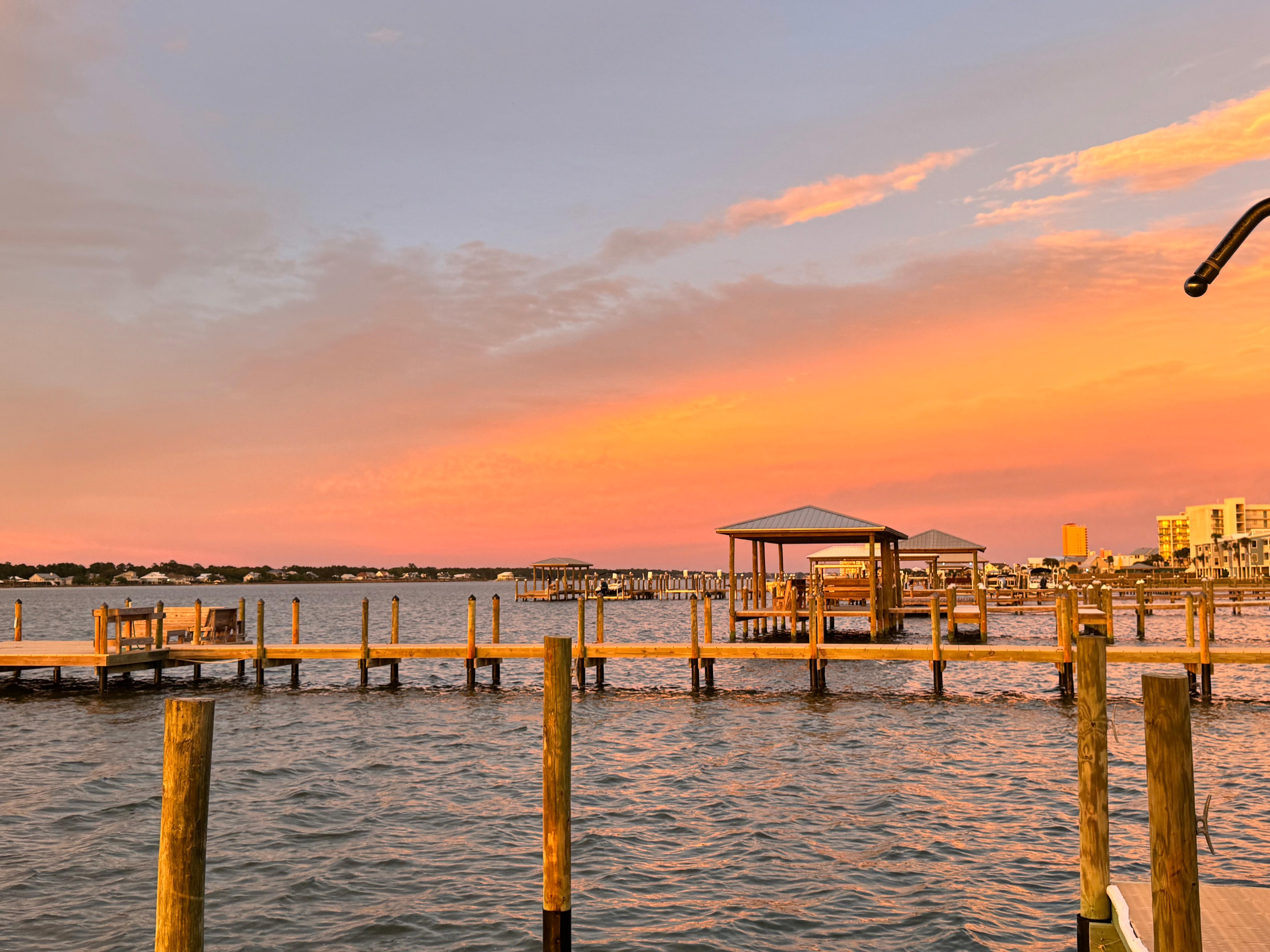 Beautiful sky at night over the lagoon from the dock