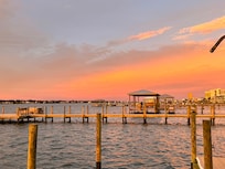 Beautiful sky at night over the lagoon from the dock
