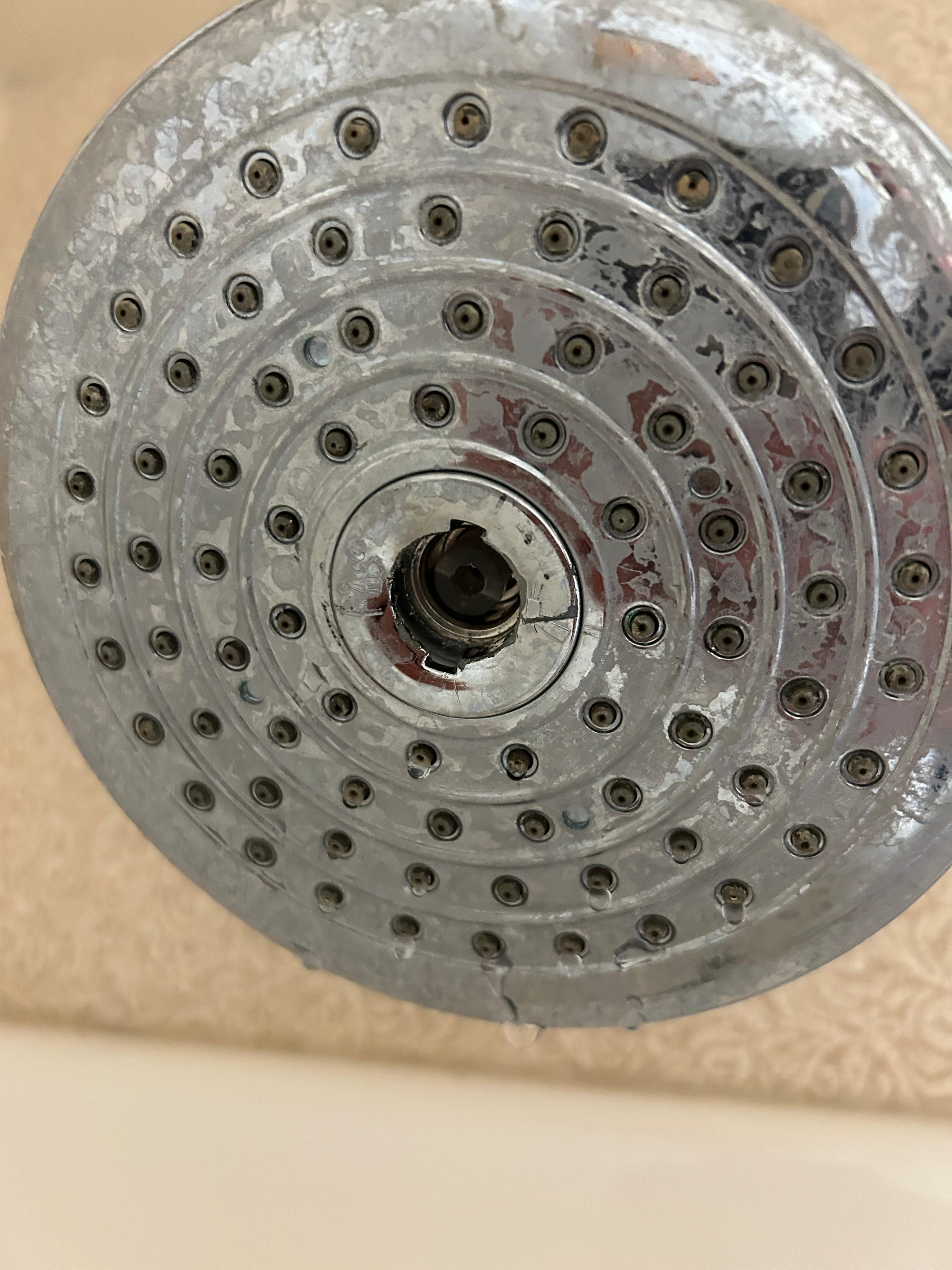 Broken shower head and lowest water pressure from shower we have seen before