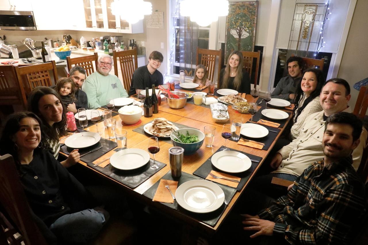 All of us fit around the table for Thanksgiving dinner! 