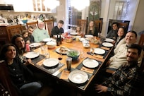All of us fit around the table for Thanksgiving dinner!