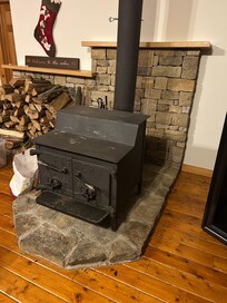 Large warm wood burning fireplace