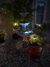 Relaxing fountain and outside sitting area to watch birds and squirrels play!