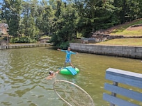 Balancing on a float with no hands!